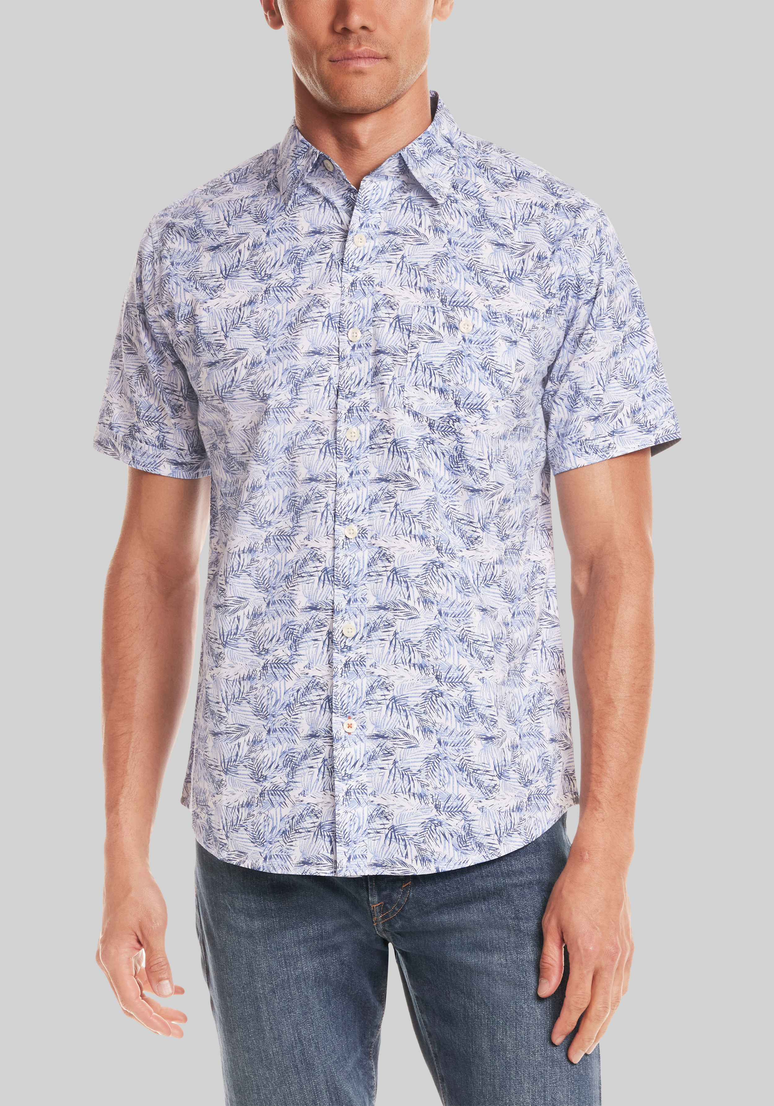 Men's Casual Tops, Weatherproof Vintage Tailored Fit Short Sleeve Palm Frond Sportshirt - Jos A Bank