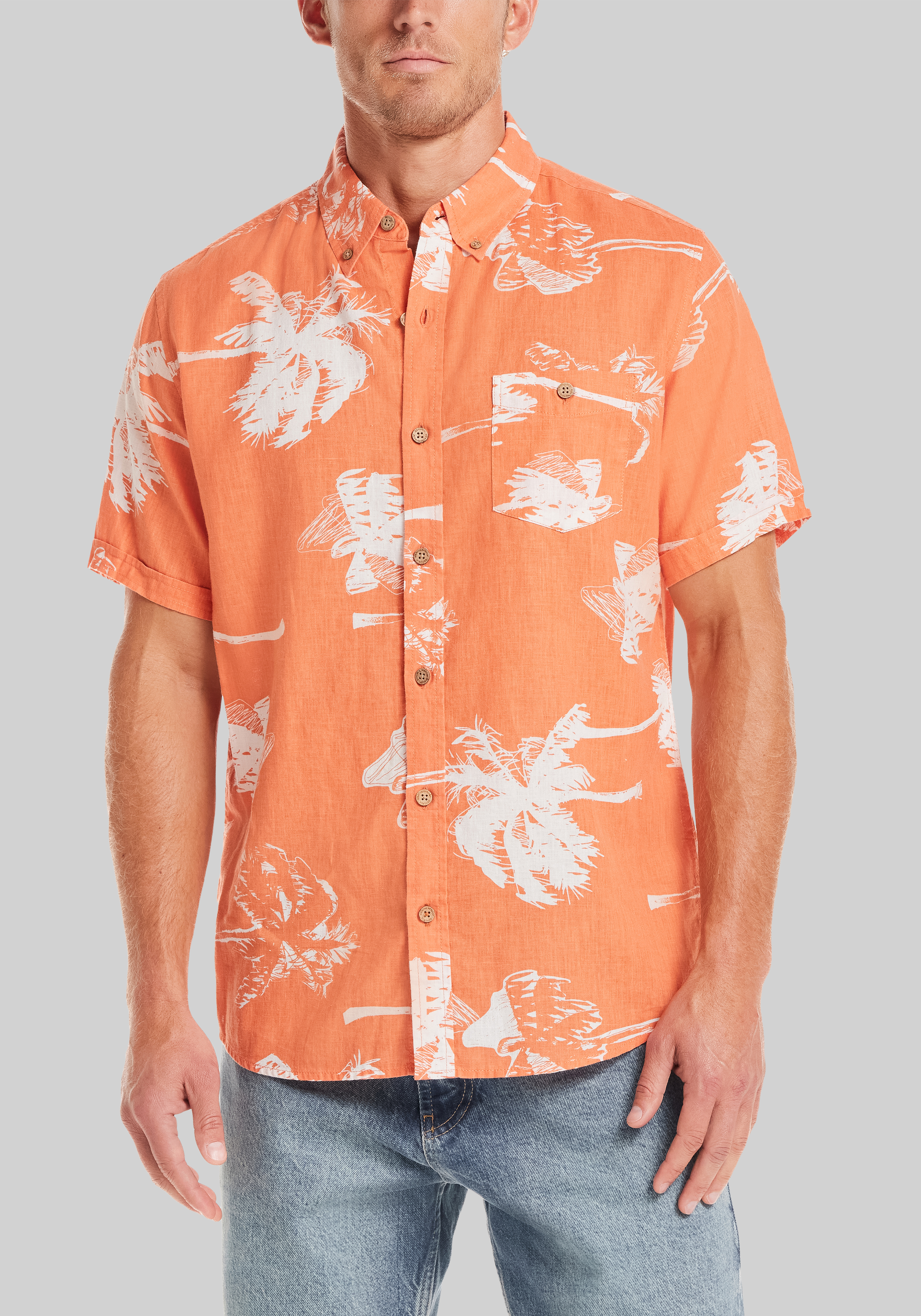 Men's Casual Tops, Weatherproof Vintage Tailored Fit Short Sleeve Cotton Print Shirt - Jos A Bank