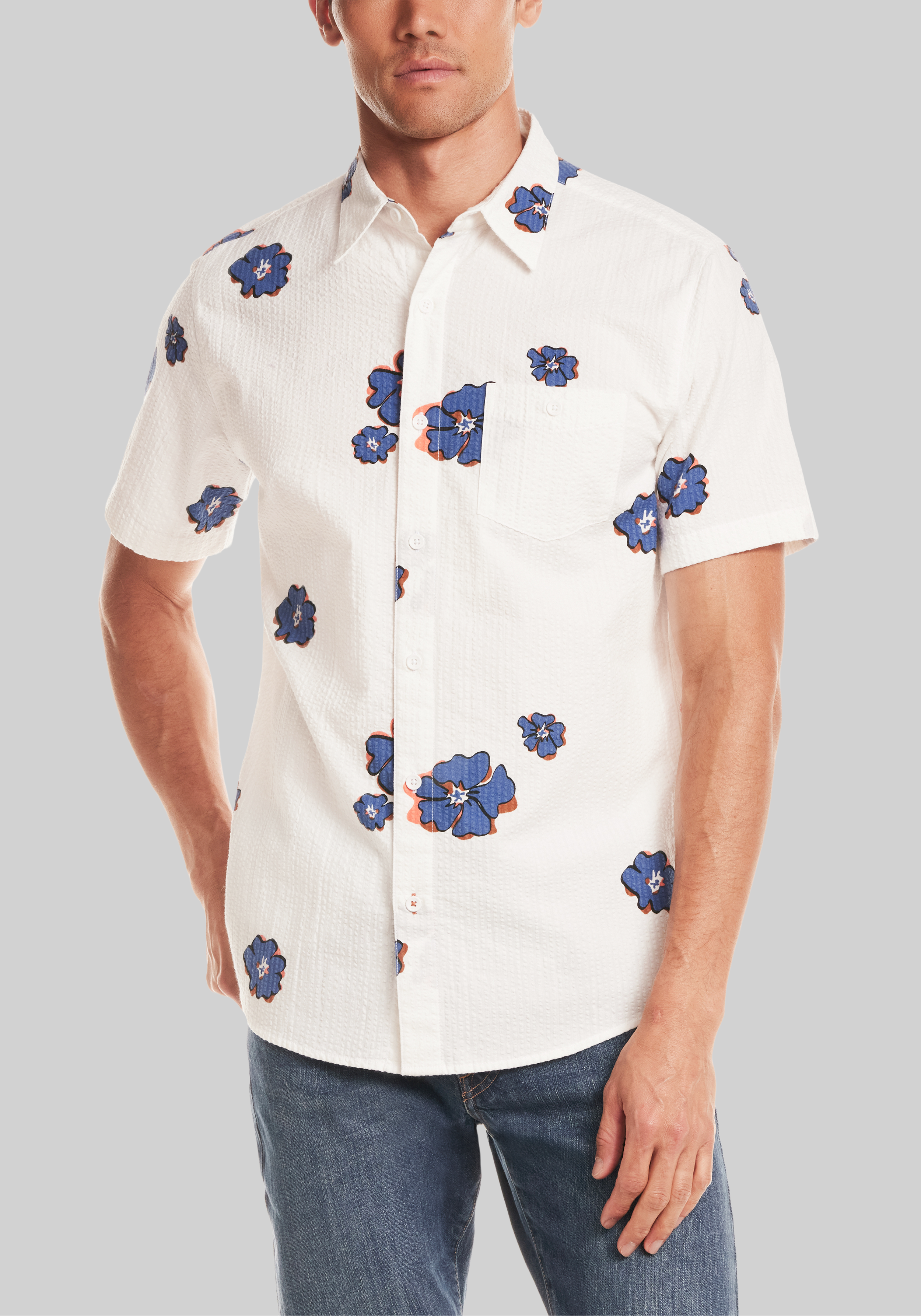 Men's Casual Tops, Weatherproof Vintage Tailored Fit Flower Short Sleeve Sportshirt - Jos A Bank