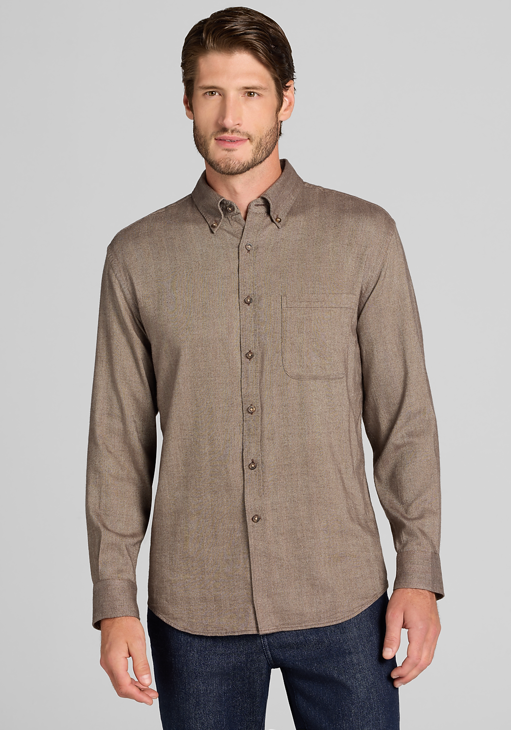 Jos. A. Bank Tailored Fit Herringbone Peached Button Up Shirt