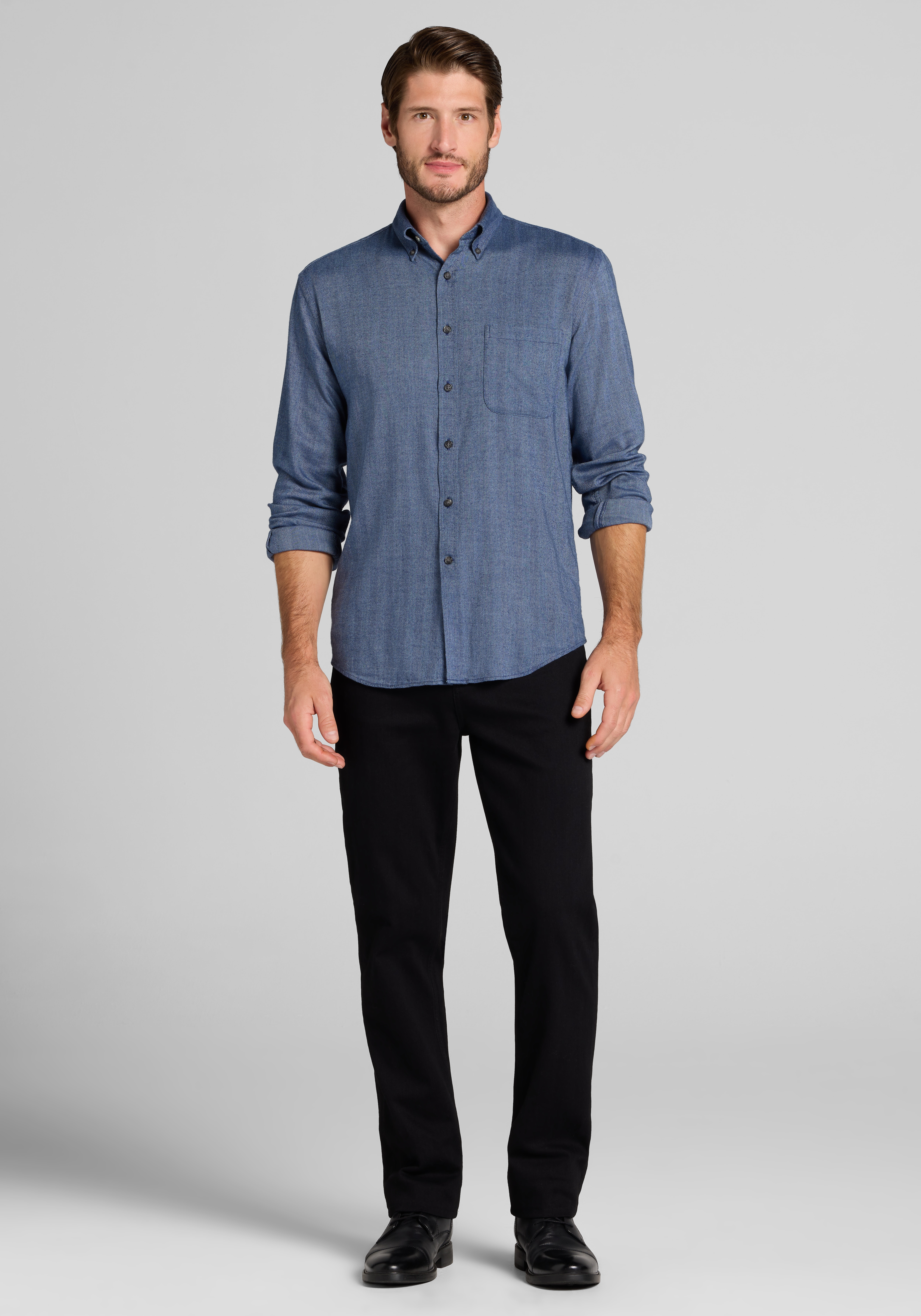 Jos. A. Bank Tailored Fit Herringbone Peached Button Up Shirt