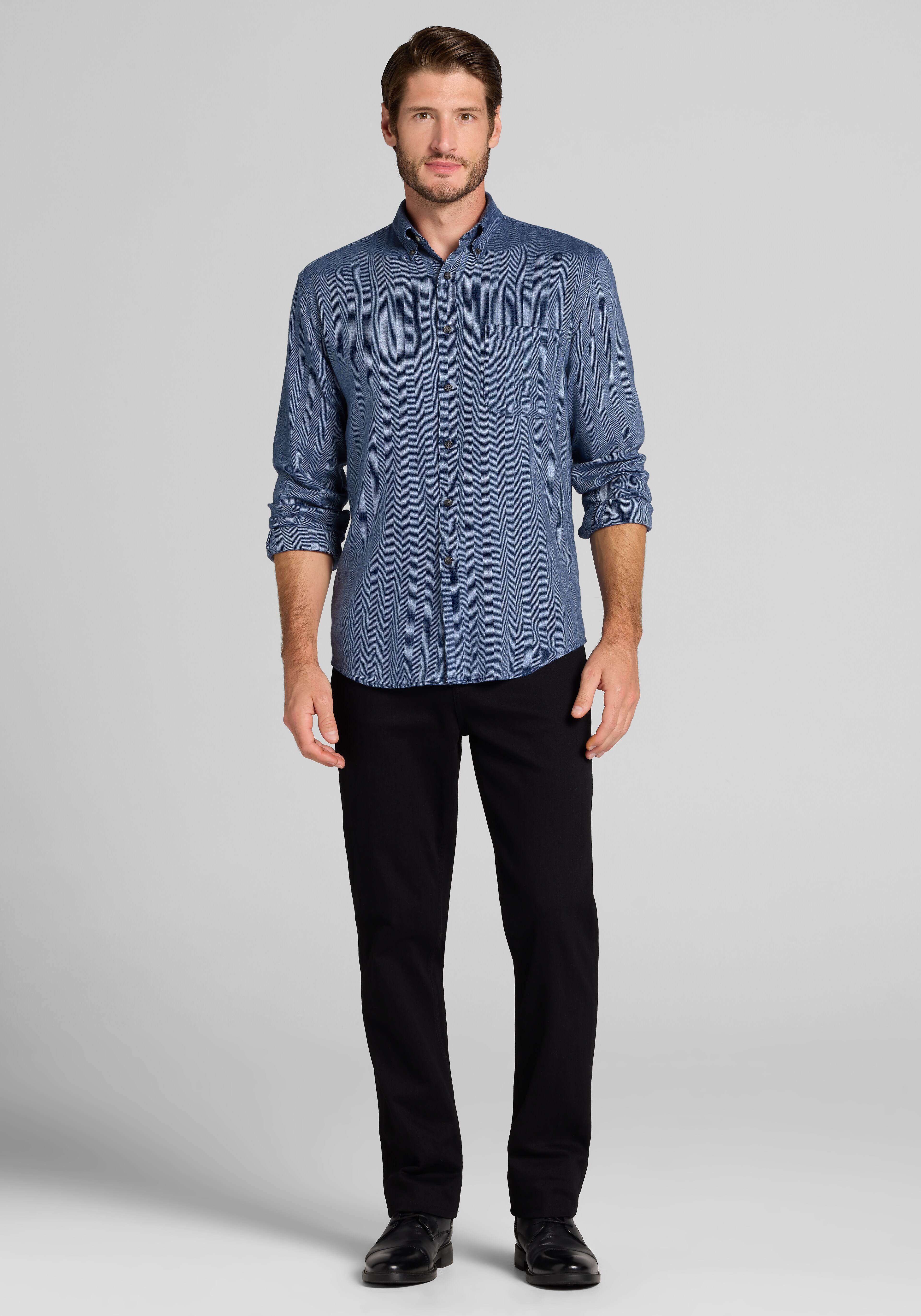Jos. A. Bank Tailored Fit Herringbone Peached Button Up Shirt