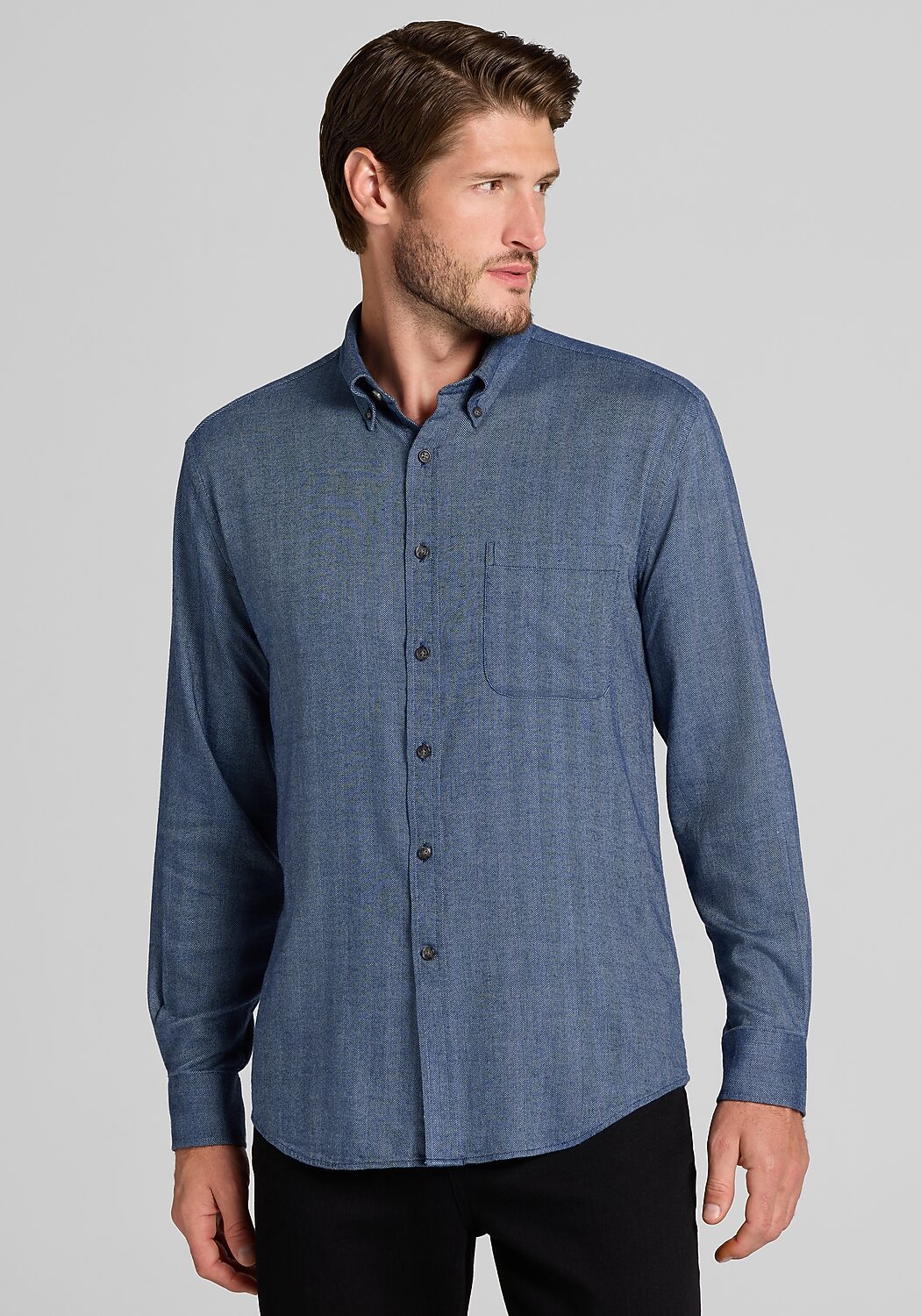Jos. A. Bank Tailored Fit Herringbone Peached Button Up Shirt - Big & Tall