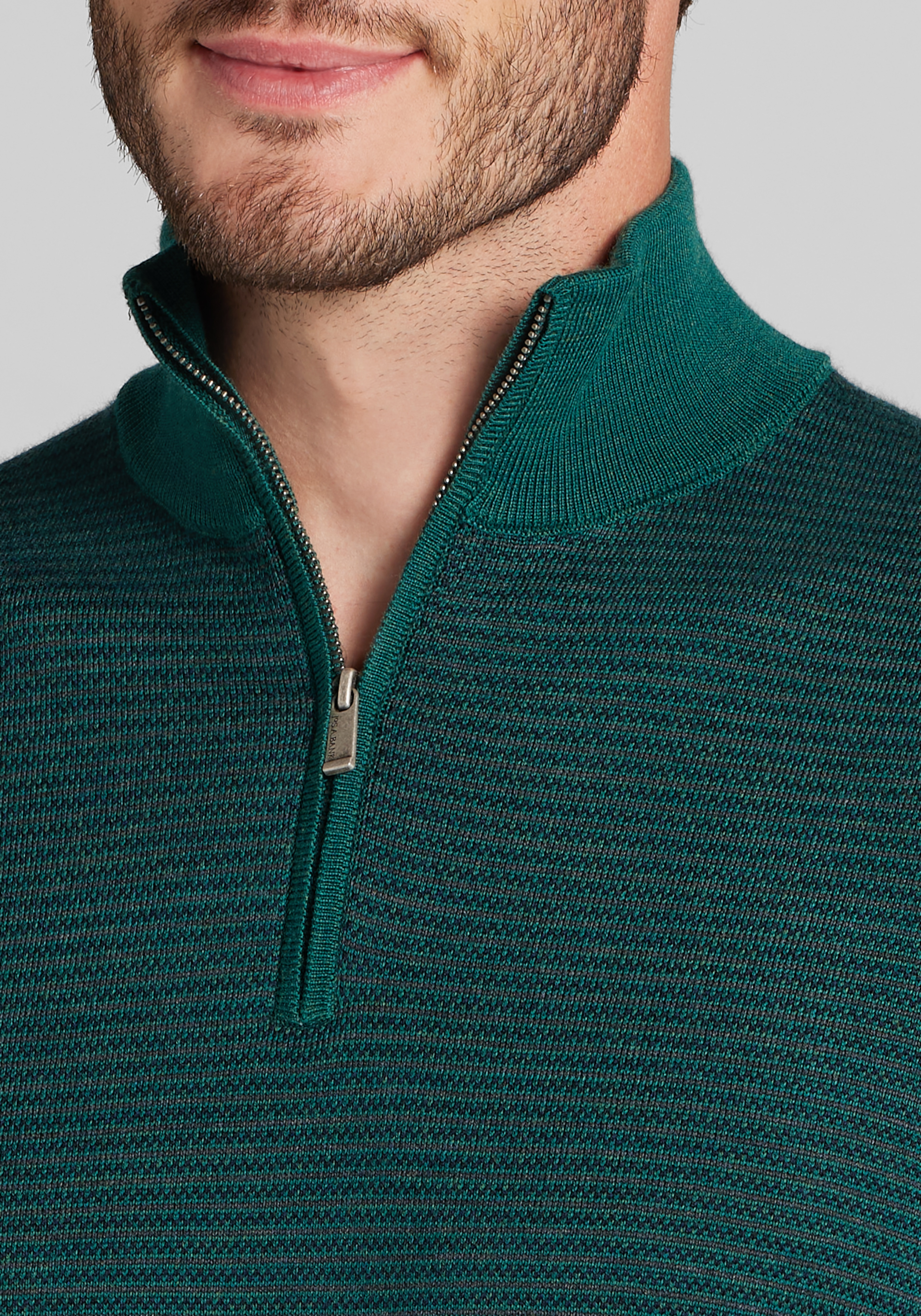 Jos. A. Bank Tailored Fit Wool Blend Textured Stitch Quarter-Zip Sweater