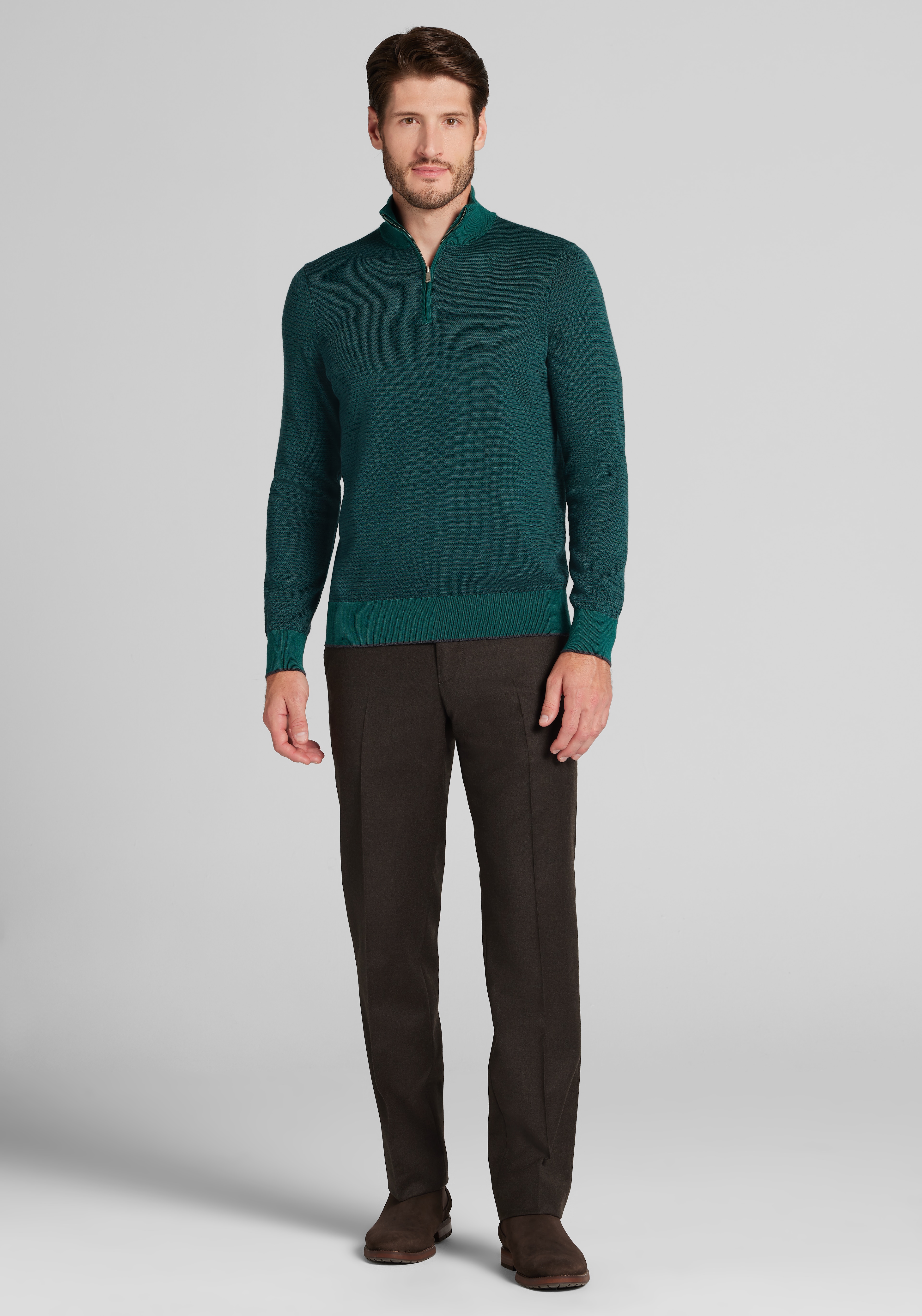 Jos. A. Bank Tailored Fit Wool Blend Textured Stitch Quarter-Zip Sweater