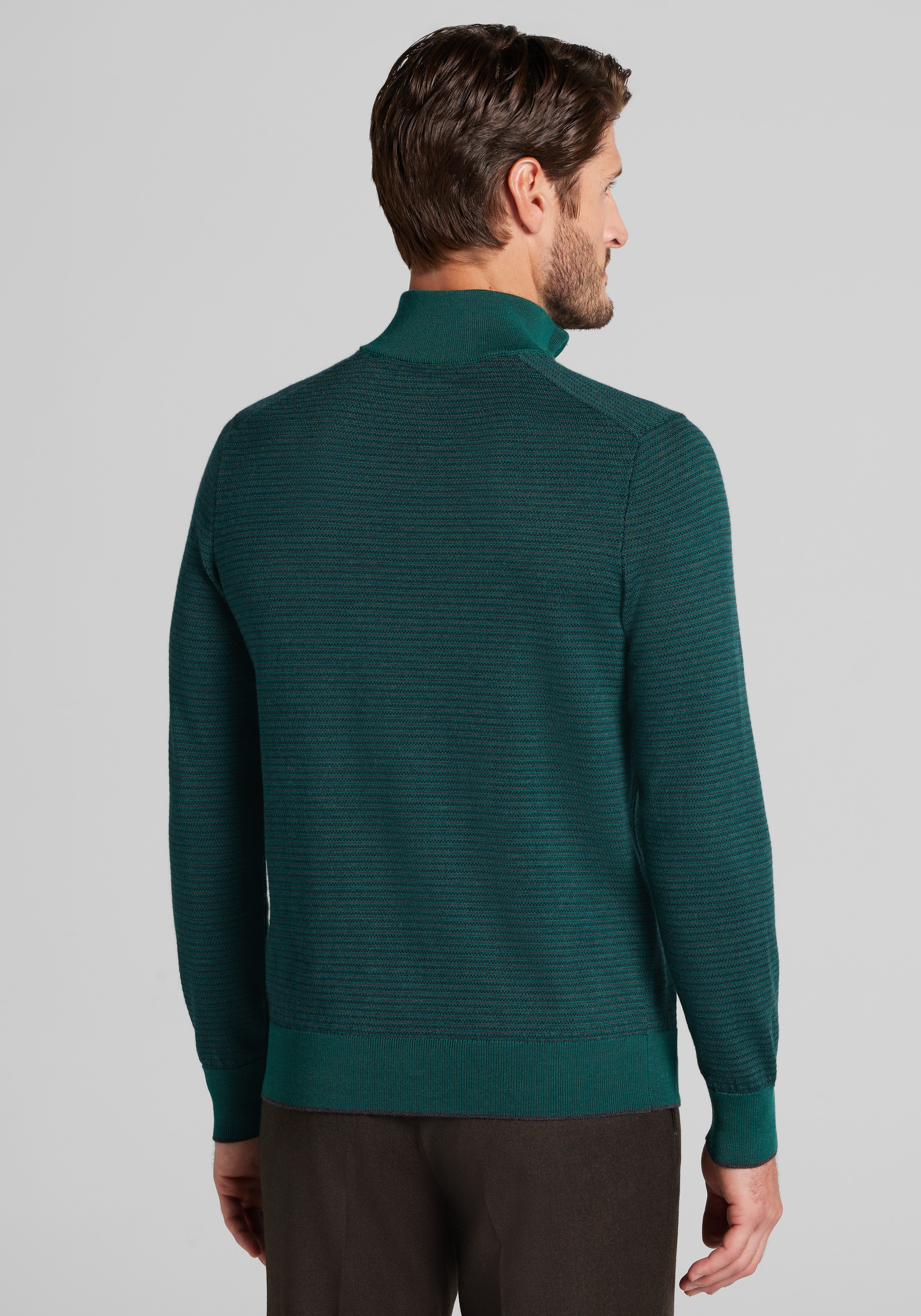Jos. A. Bank Tailored Fit Wool Blend Textured Stitch Quarter-Zip Sweater