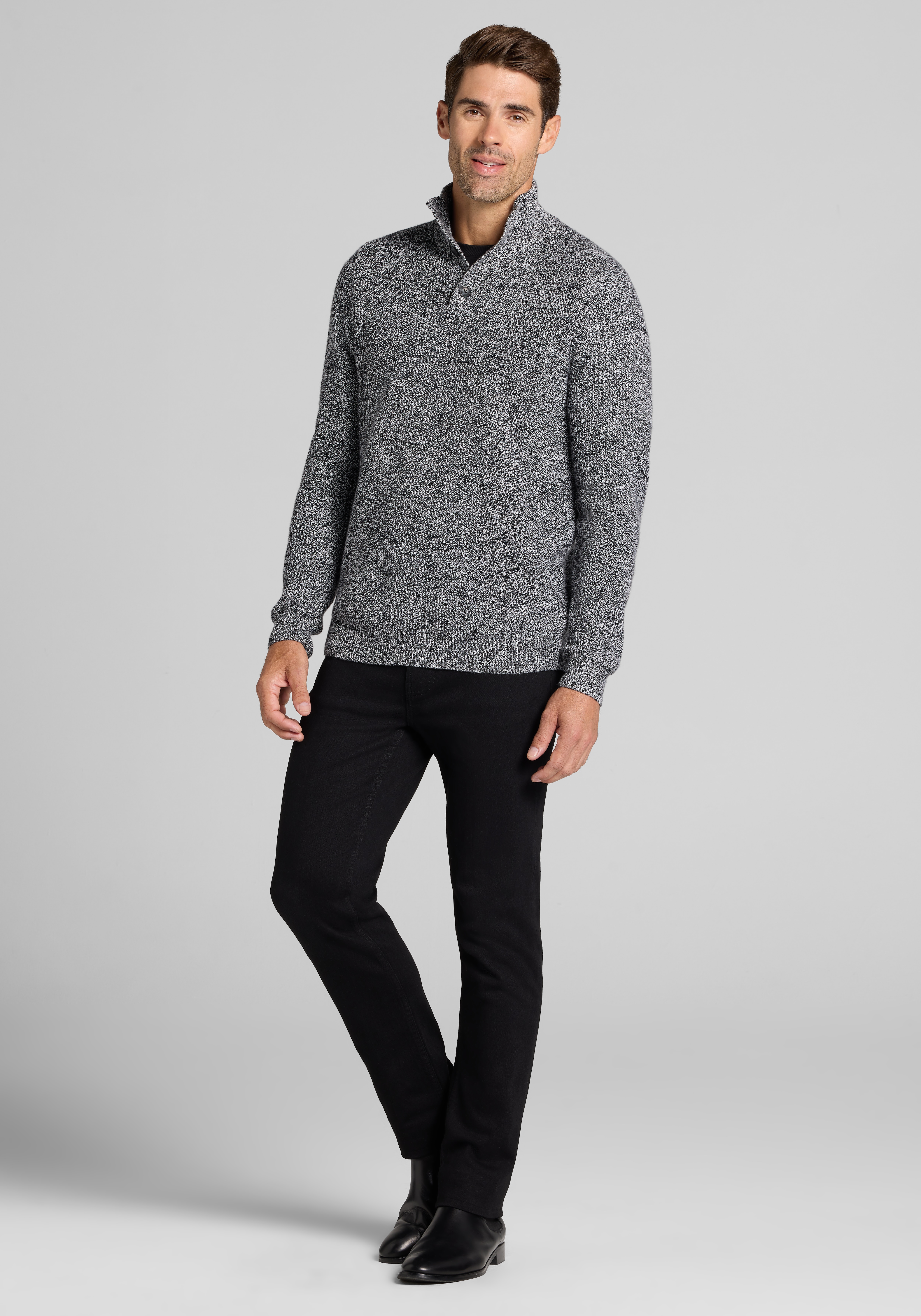 Traveler Collection® Tailored Fit Chunky Marled Mock Neck Sweater