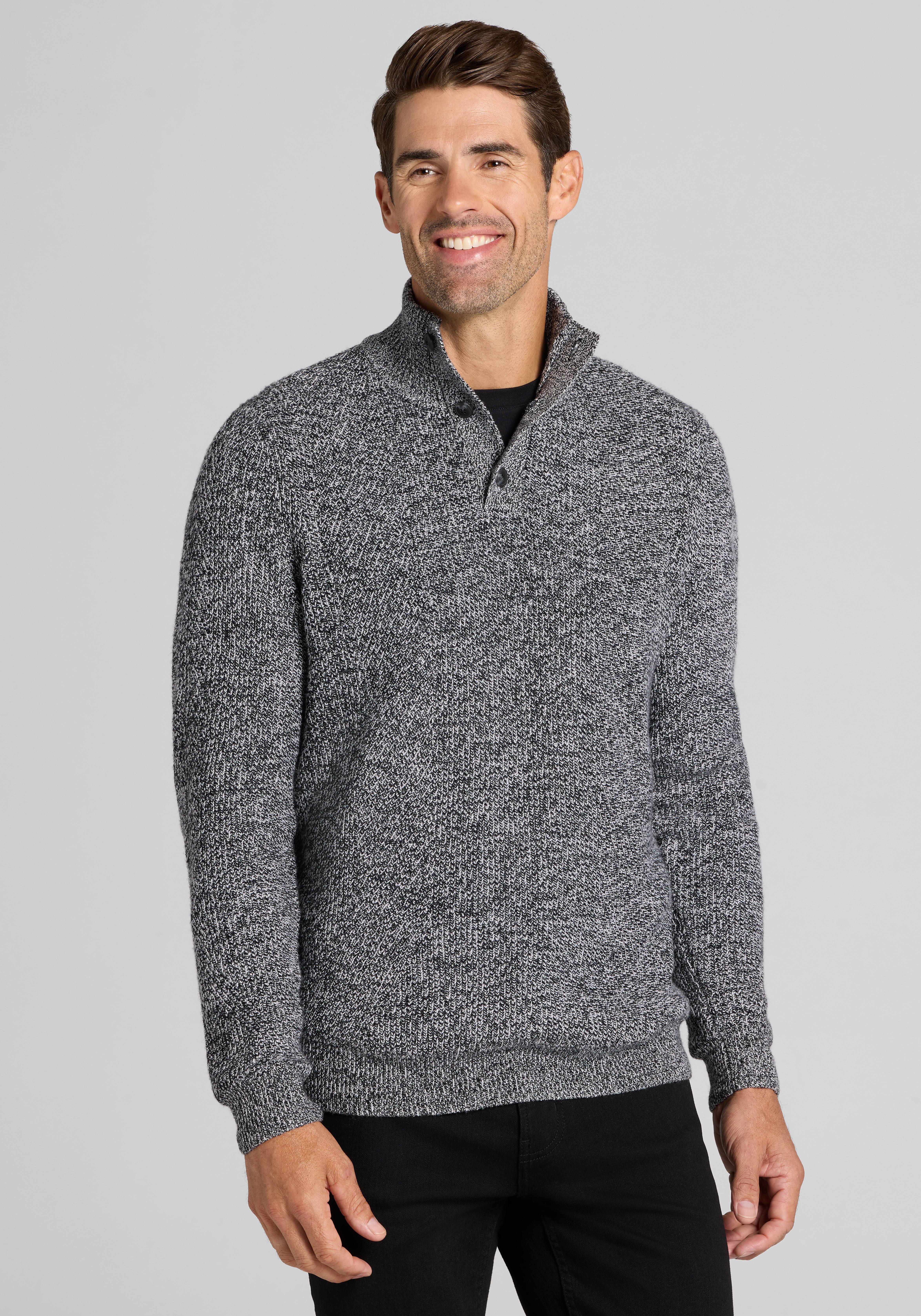 Traveler Collection® Tailored Fit Chunky Marled Mock Neck Sweater