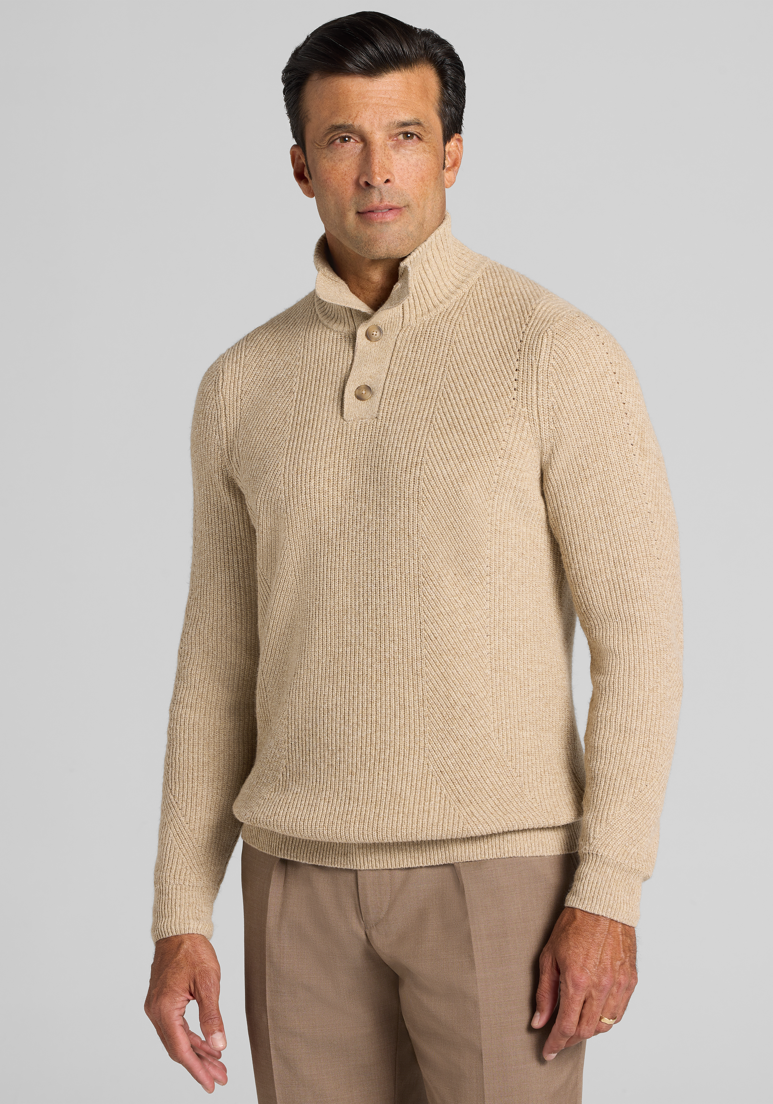 Men's New!, Traveler Collection® Tailored Fit Chunky Marled Mock Neck Sweater - Jos A Bank
