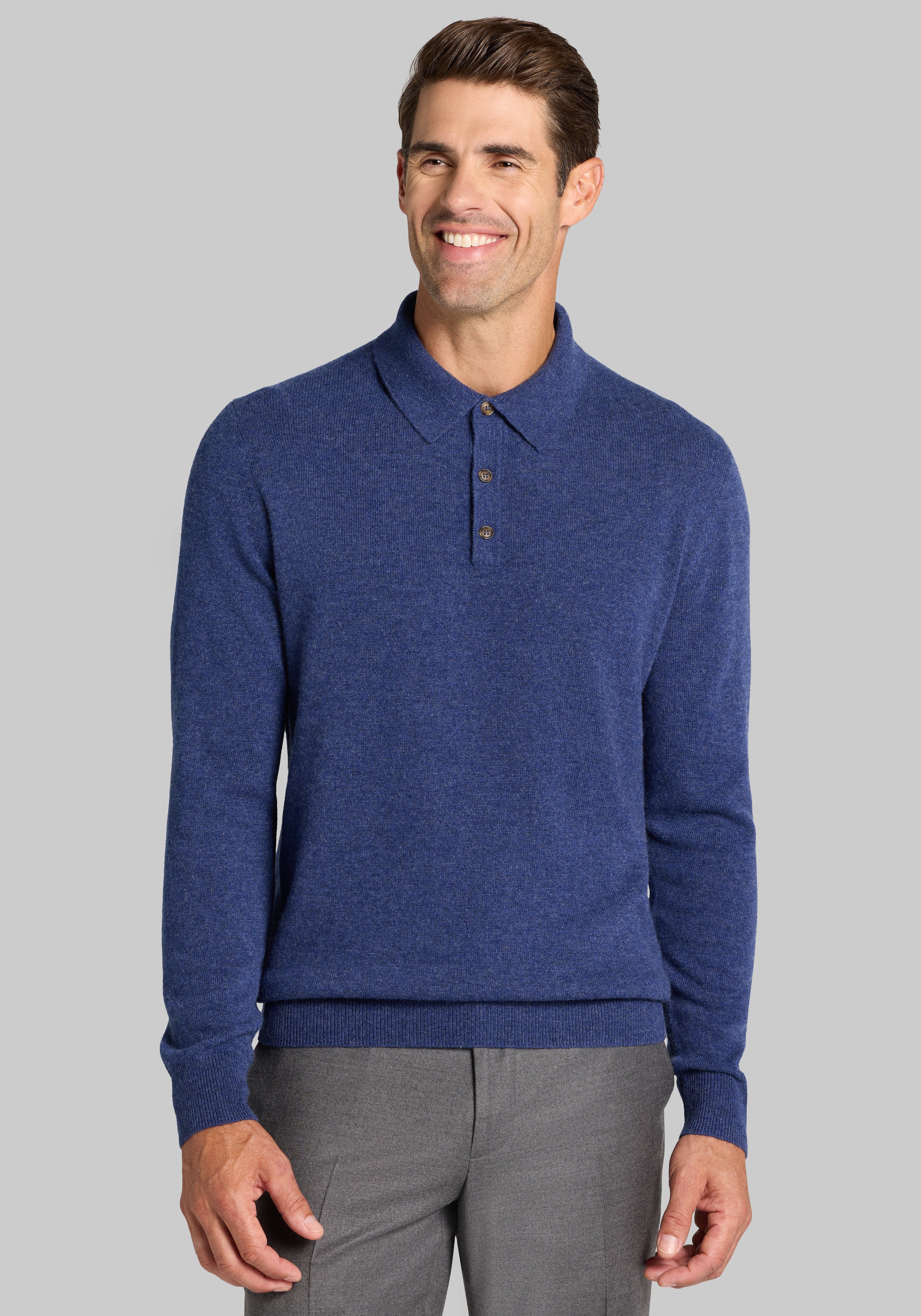 Reserve Tailored Fit 100% Cashmere Long-Sleeve Polo Sweater