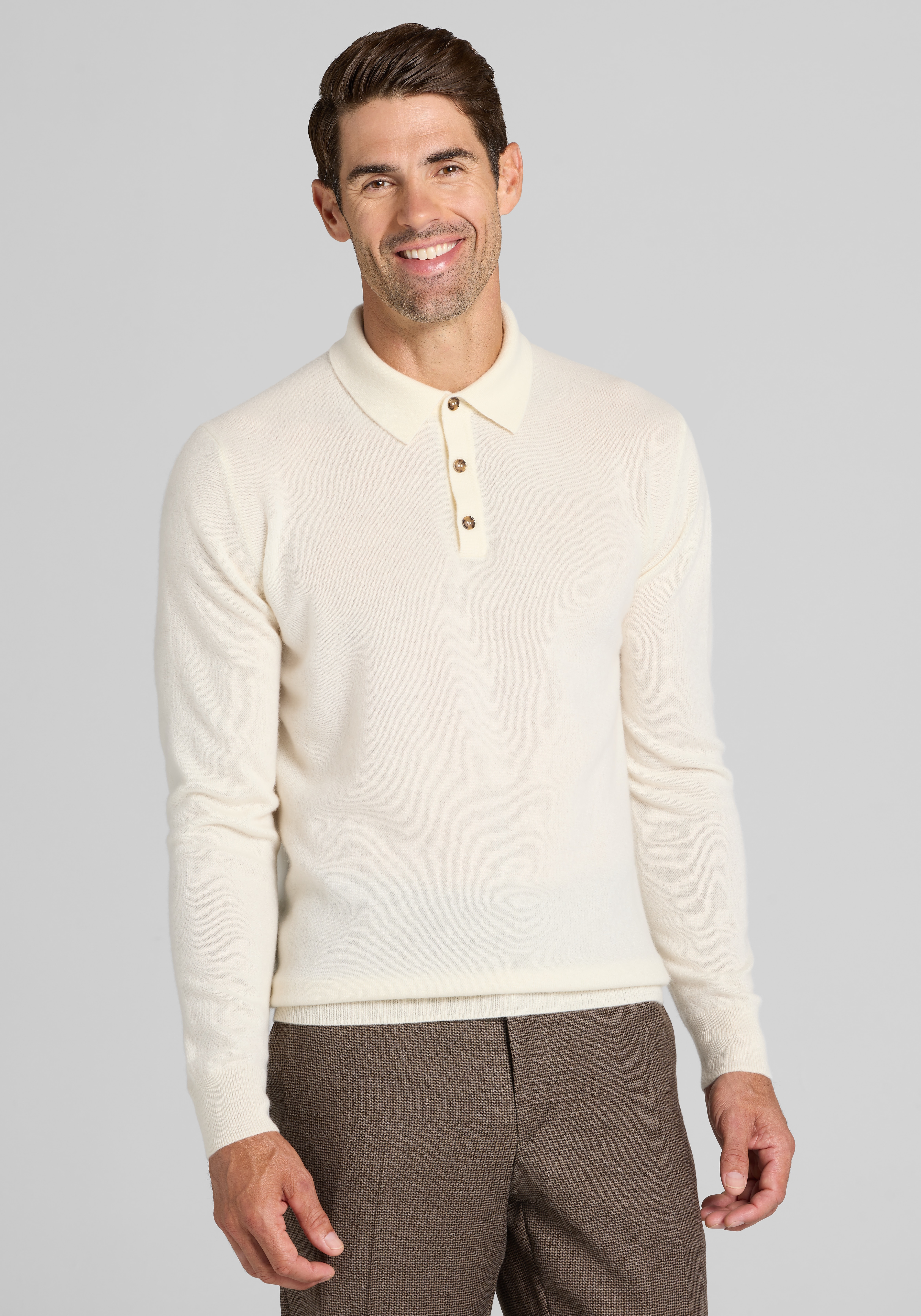 Men's New!, Reserve Tailored Fit 100% Cashmere Long-Sleeve Polo Sweater - Jos A Bank