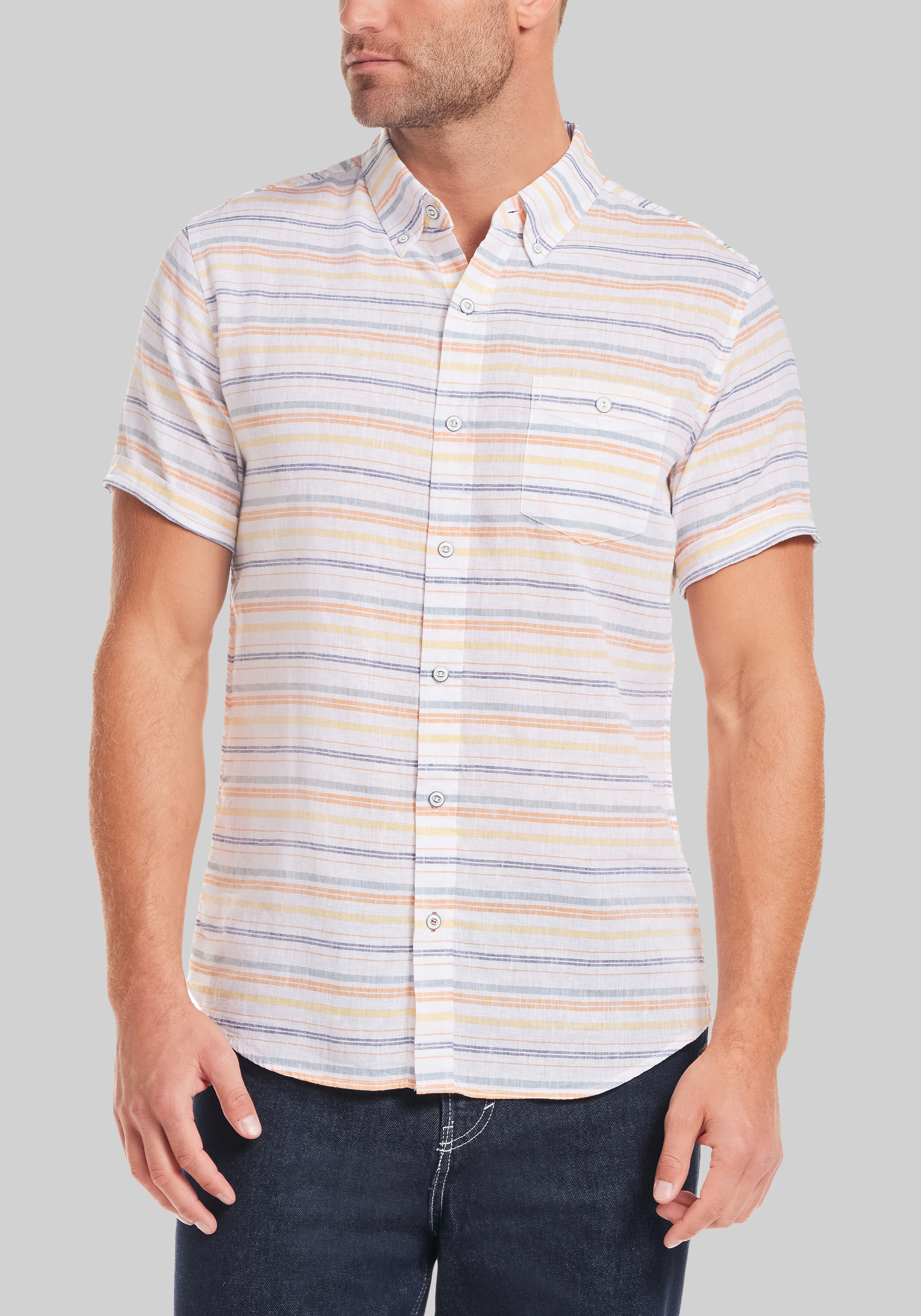 Men's New!, Weatherproof Vintage Vertical Stripe Short Sleeve Sportshirt - Jos A Bank