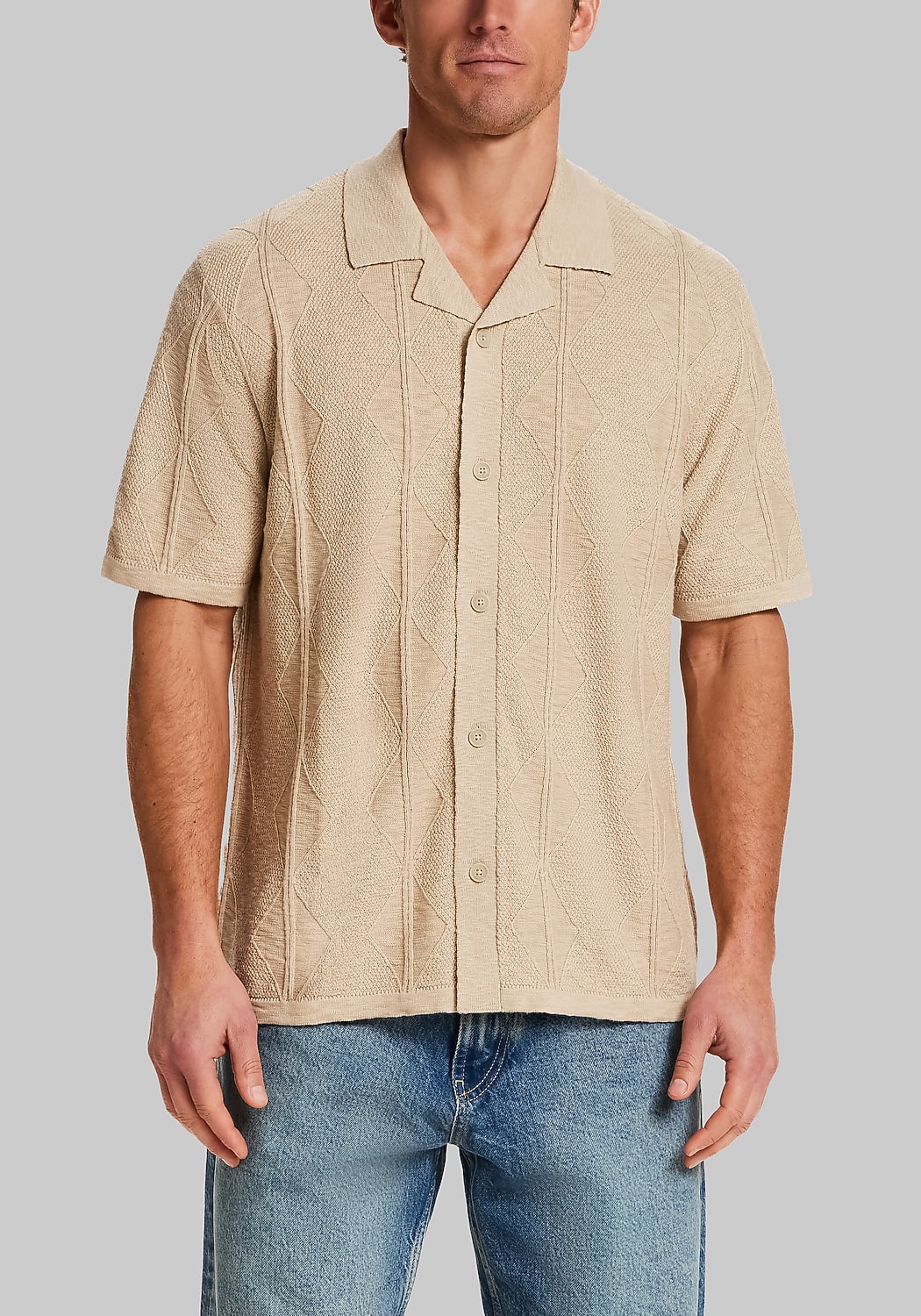 Weatherproof Vintage Traditional Fit Diamond Short Sleeve Sweater