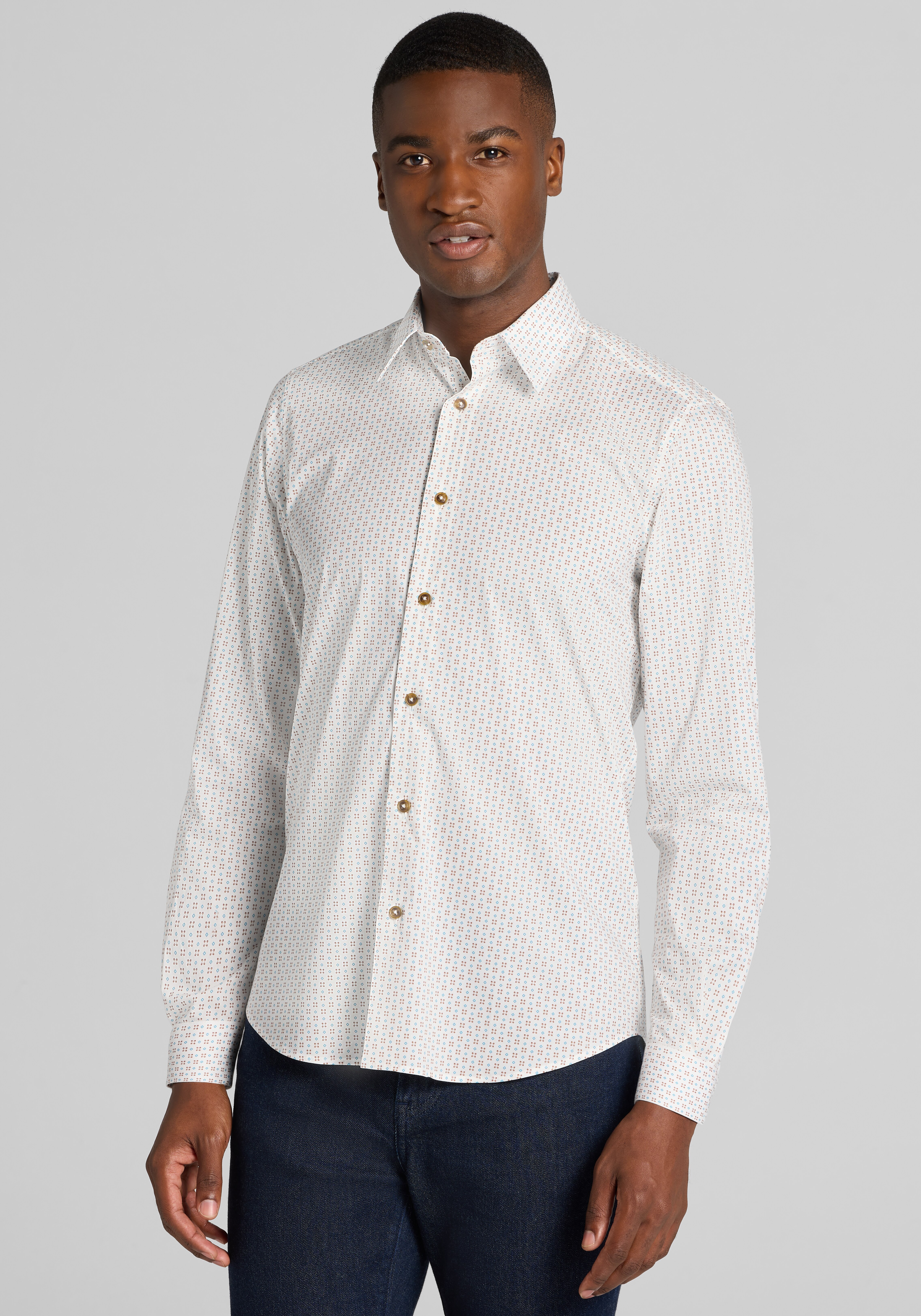 Men's Casual Tops, Paisley & Gray Slim Fit Mini Diamond Button Up Shirt - Jos A Bank