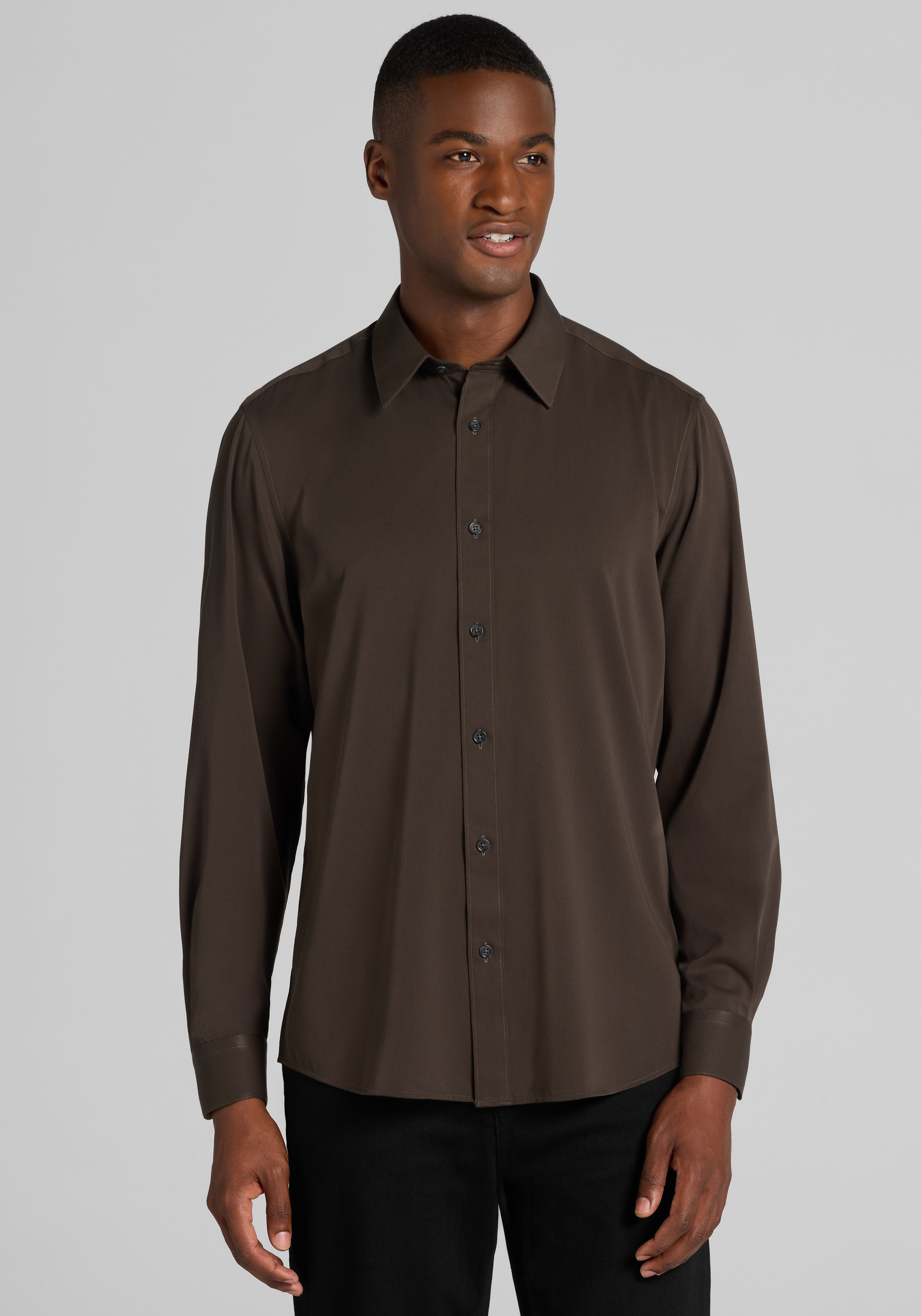 Men's Casual Tops, Paisley & Gray Slim Fit Solid Button Up Shirt - Jos A Bank