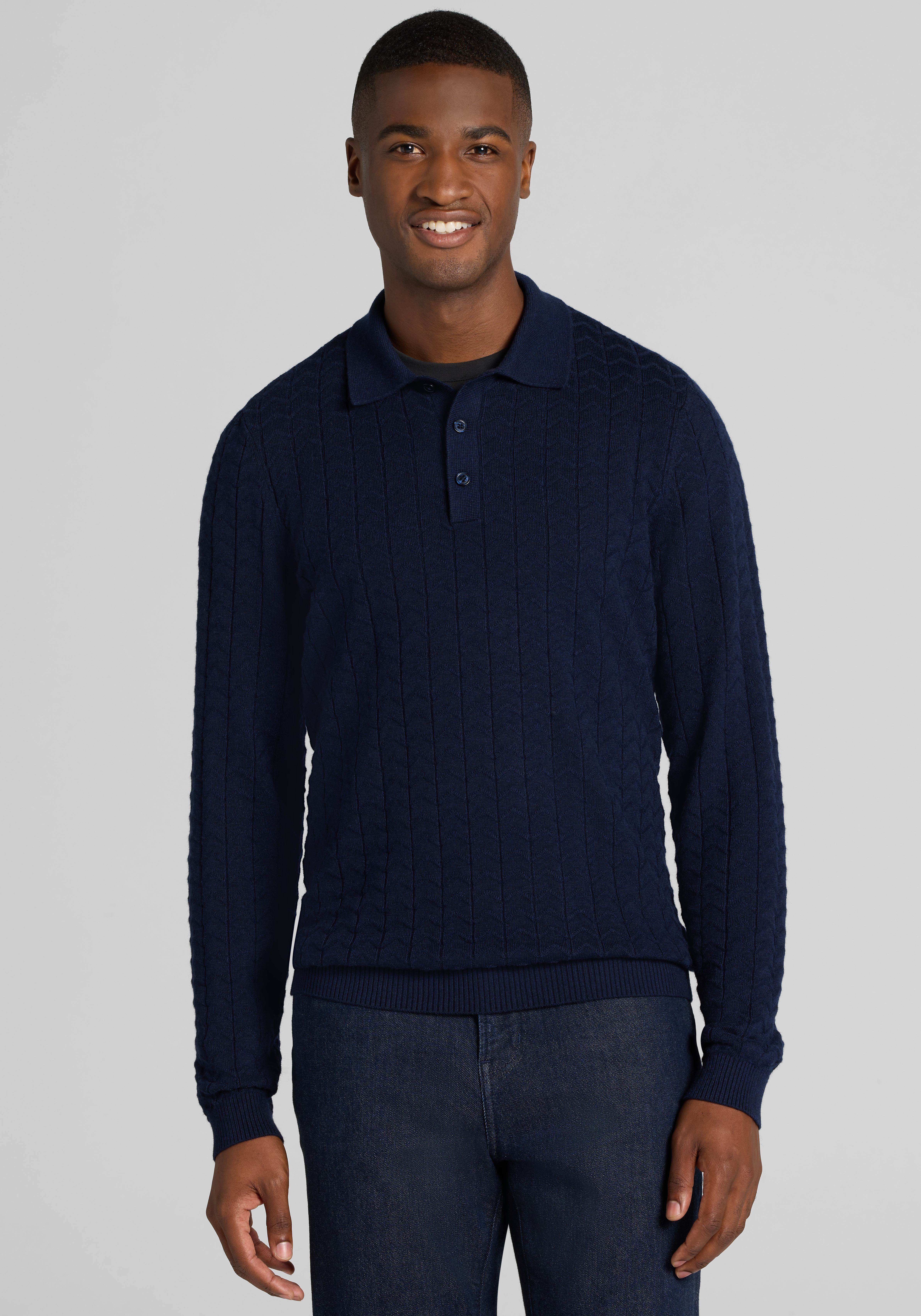 Men's Special Categories, Paisley & Gray Slim Fit Chevron Pattern Long Sleeve Polo Sweater - Jos A Bank