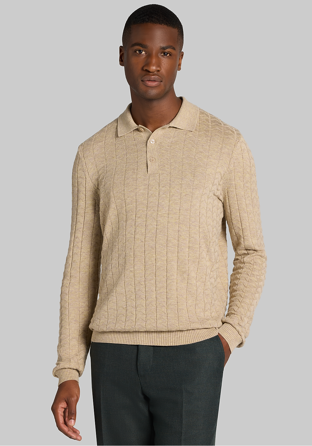 Paisley & Gray Slim Fit Chevron Pattern Long-Sleeve Polo Sweater