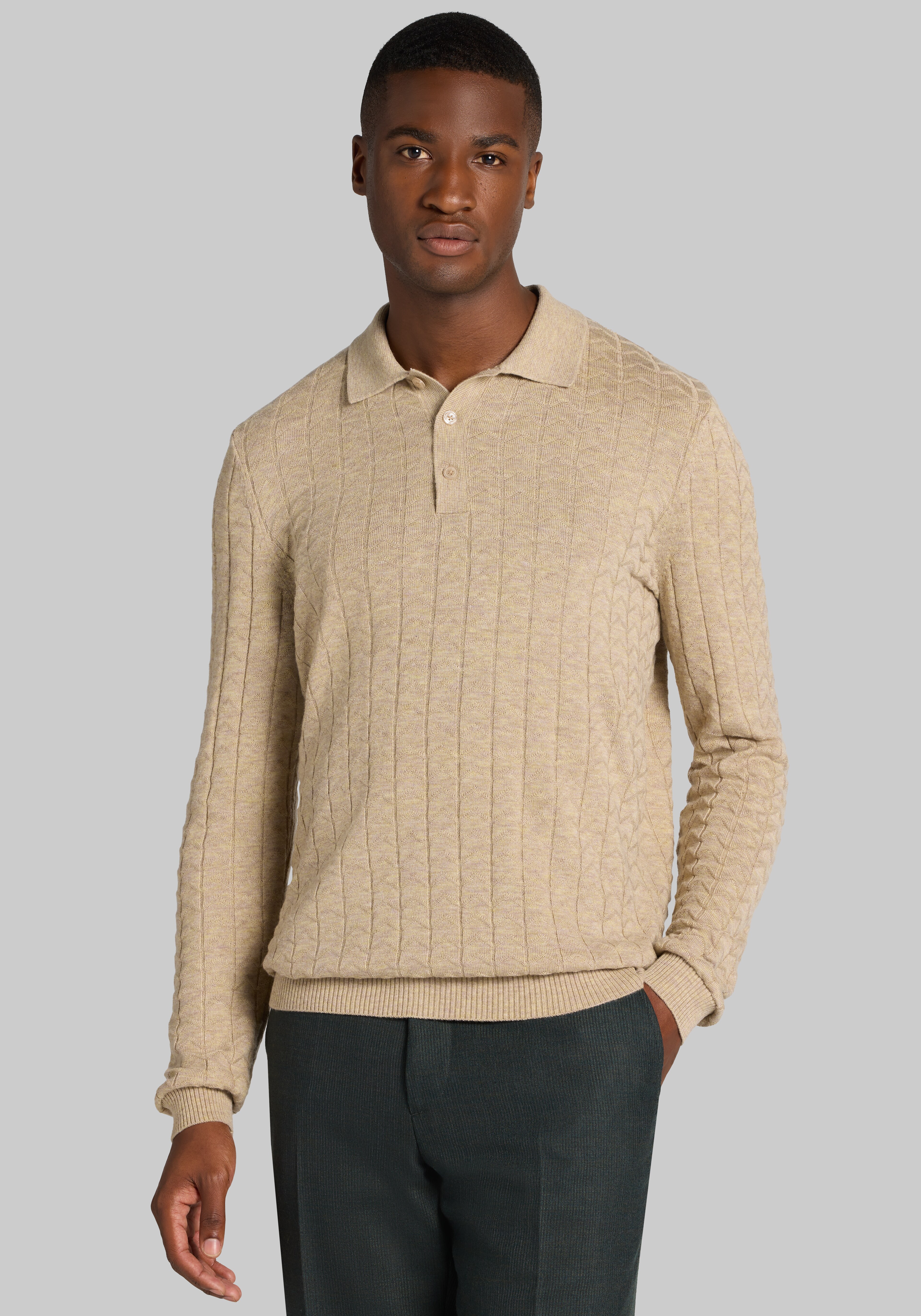 Paisley & Gray Chevron Pattern Long-Sleeve Polo Sweater