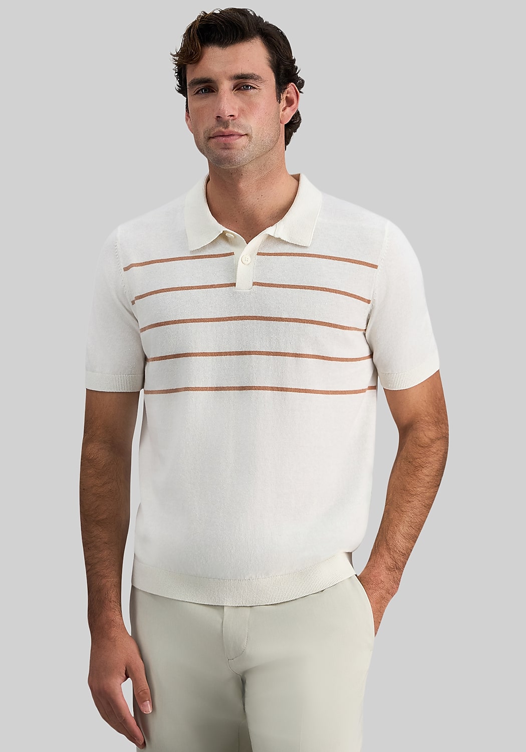 Haggar Regular Fit Retro Stripe Knit Short Sleeve Polo Sweater