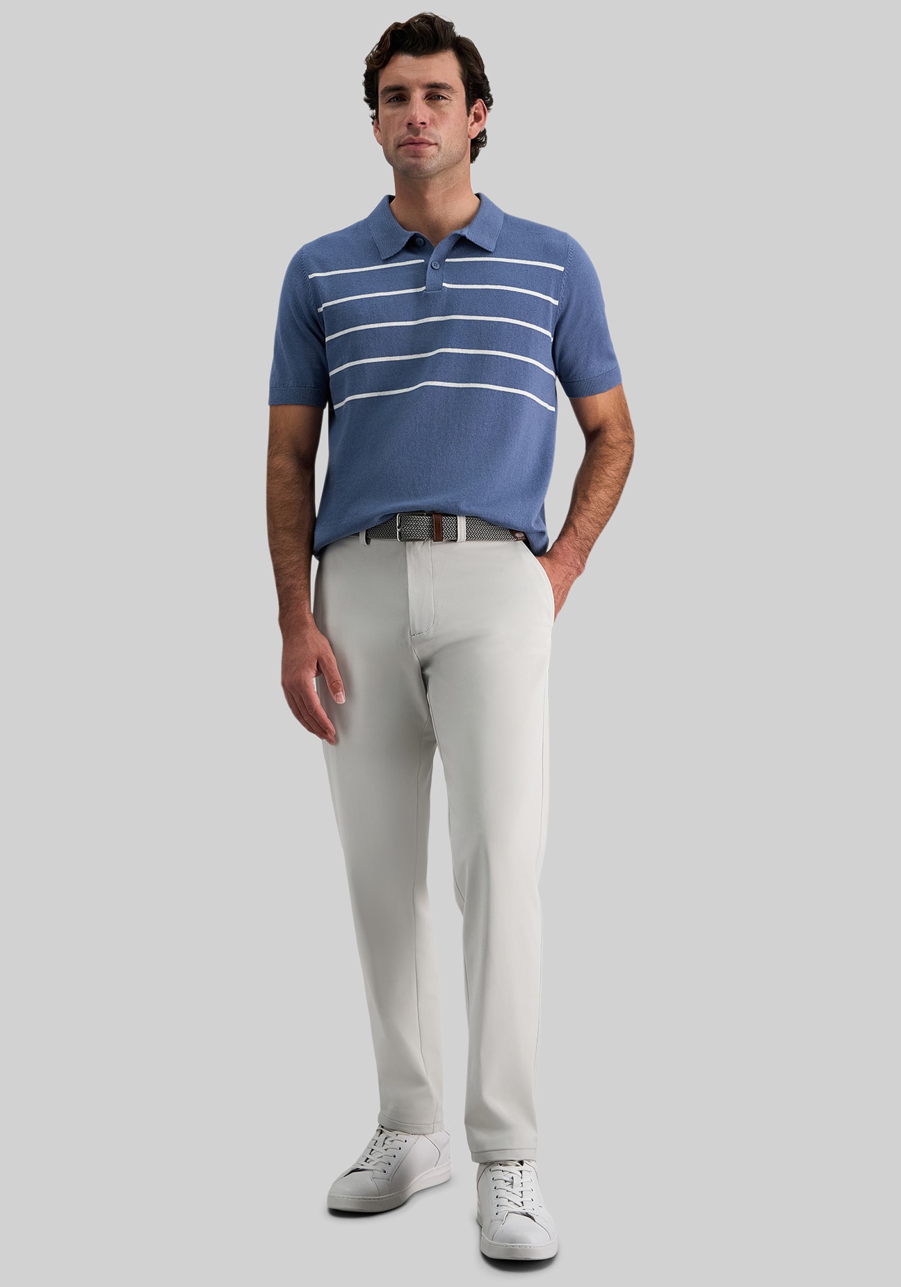 Haggar Regular Fit Retro Stripe Knit Short Sleeve Polo Sweater