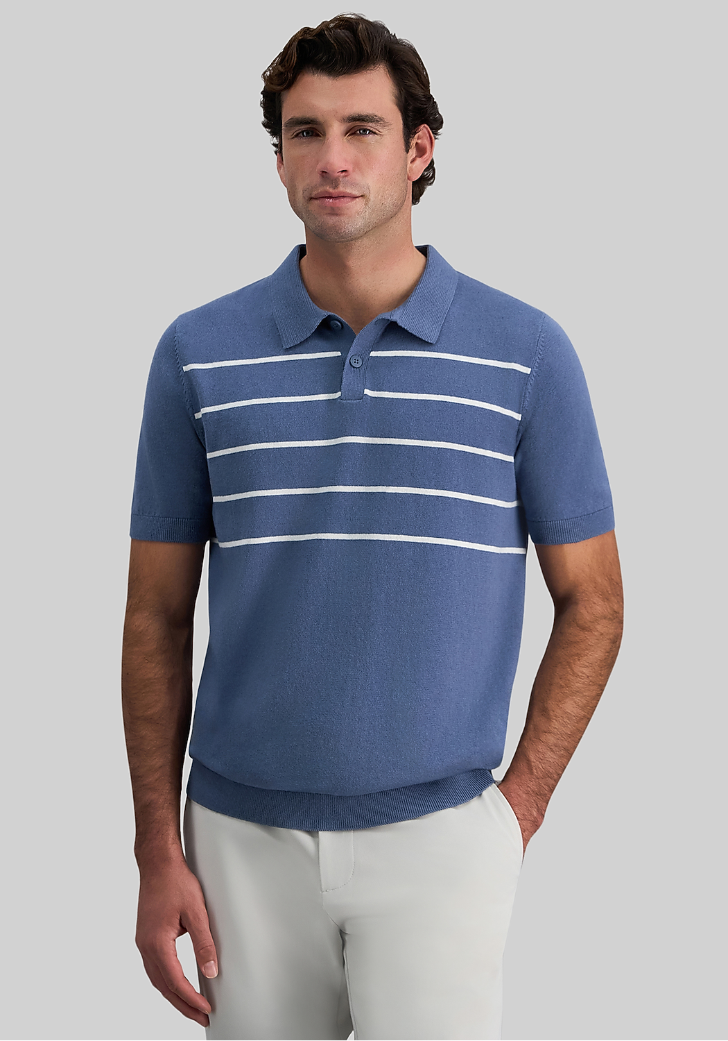 Haggar Regular Fit Retro Stripe Knit Short Sleeve Polo Sweater