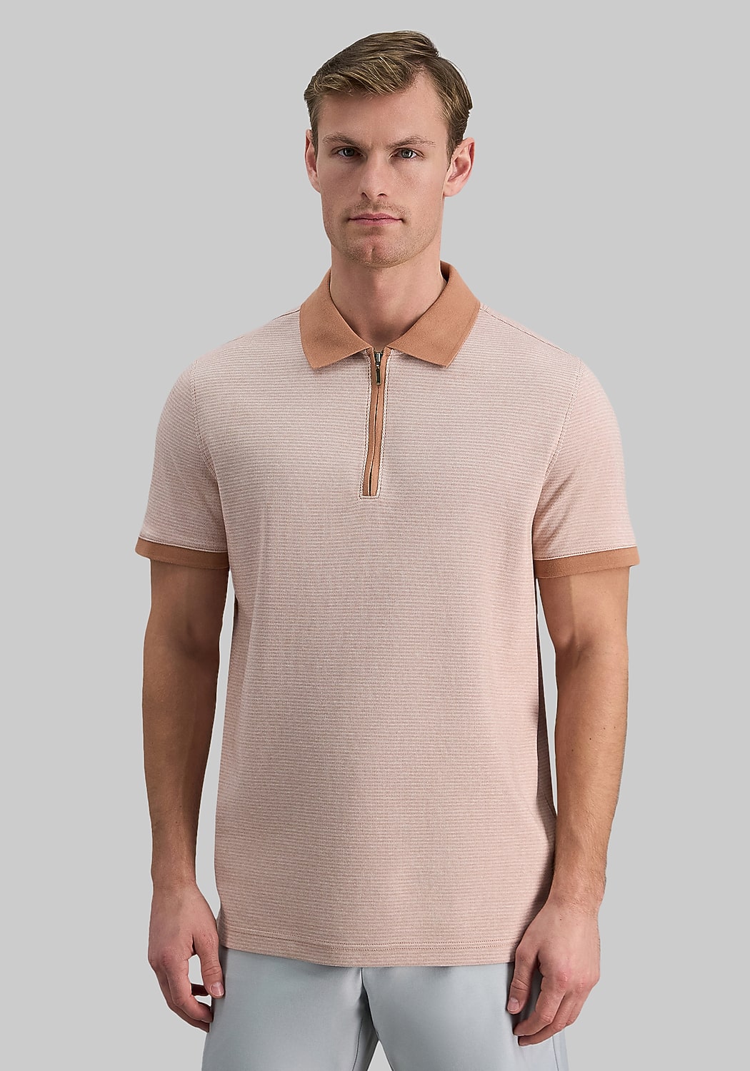 Haggar Regular Fit Rib Knit 1/4 Zip Front Short Sleeve Polo