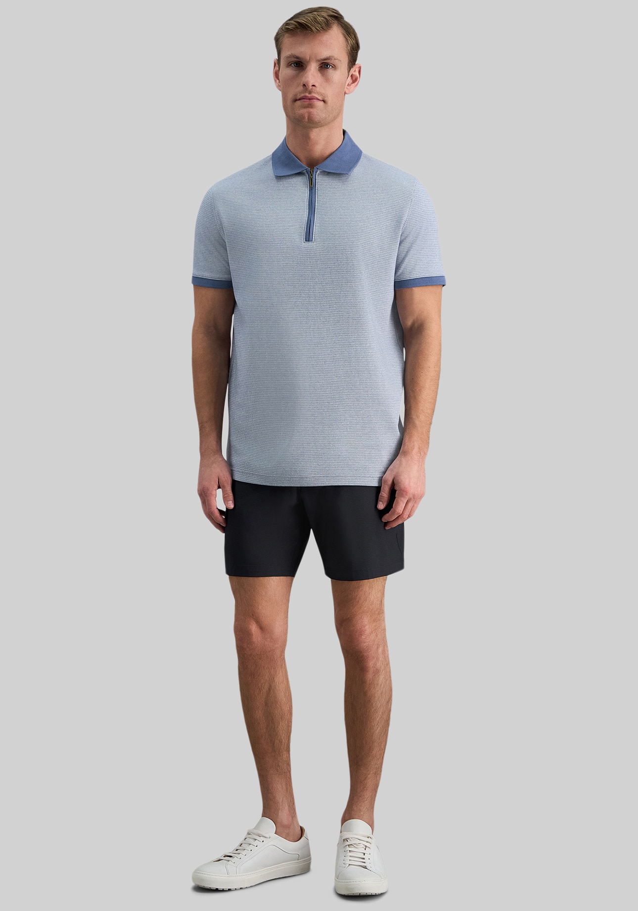 Haggar Regular Fit Rib Knit 1/4 Zip Front Short Sleeve Polo