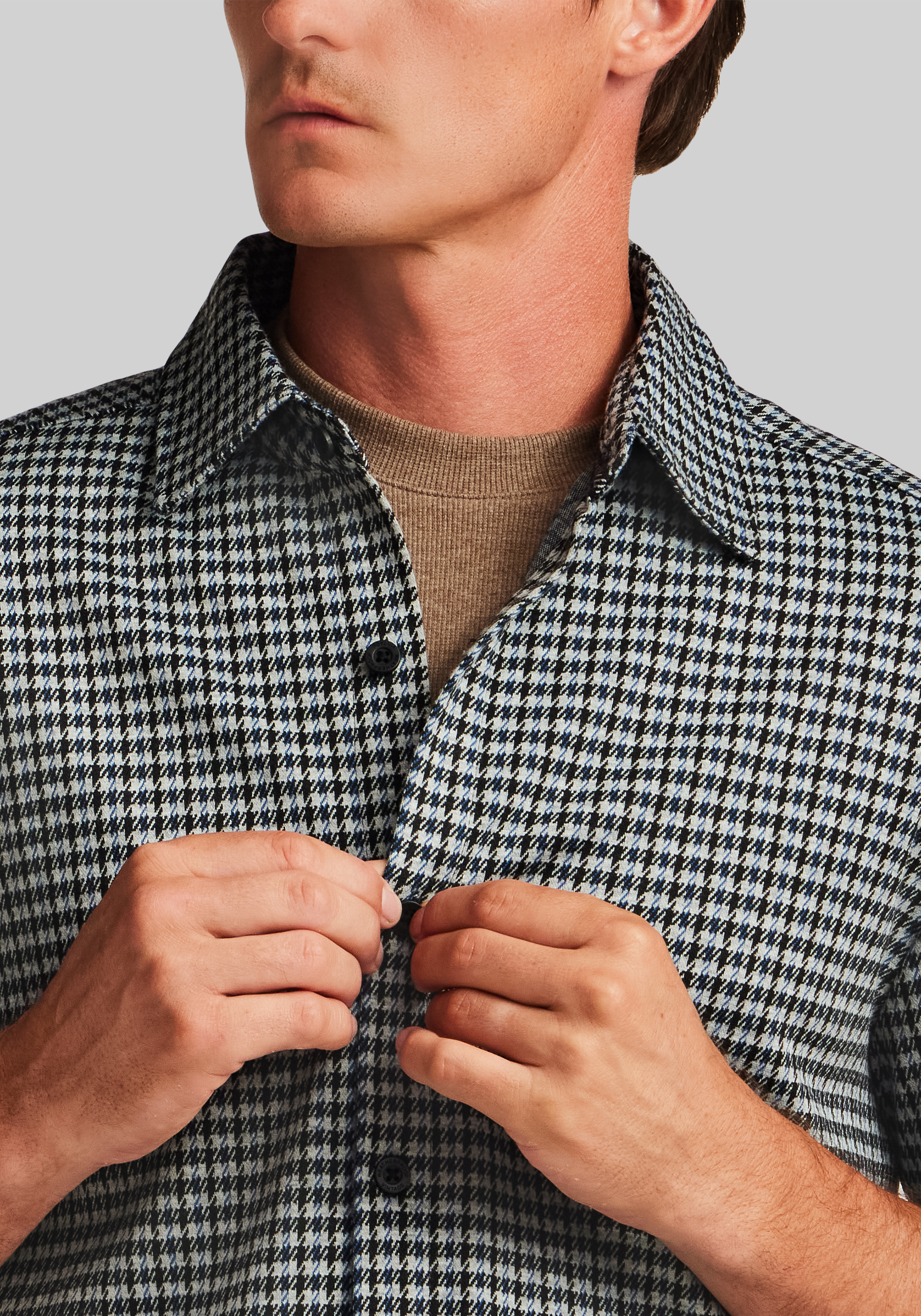 Men's Casual Tops, Weatherproof Vintage Traditional Fit Knit Check Button Up Shirt - Jos A Bank