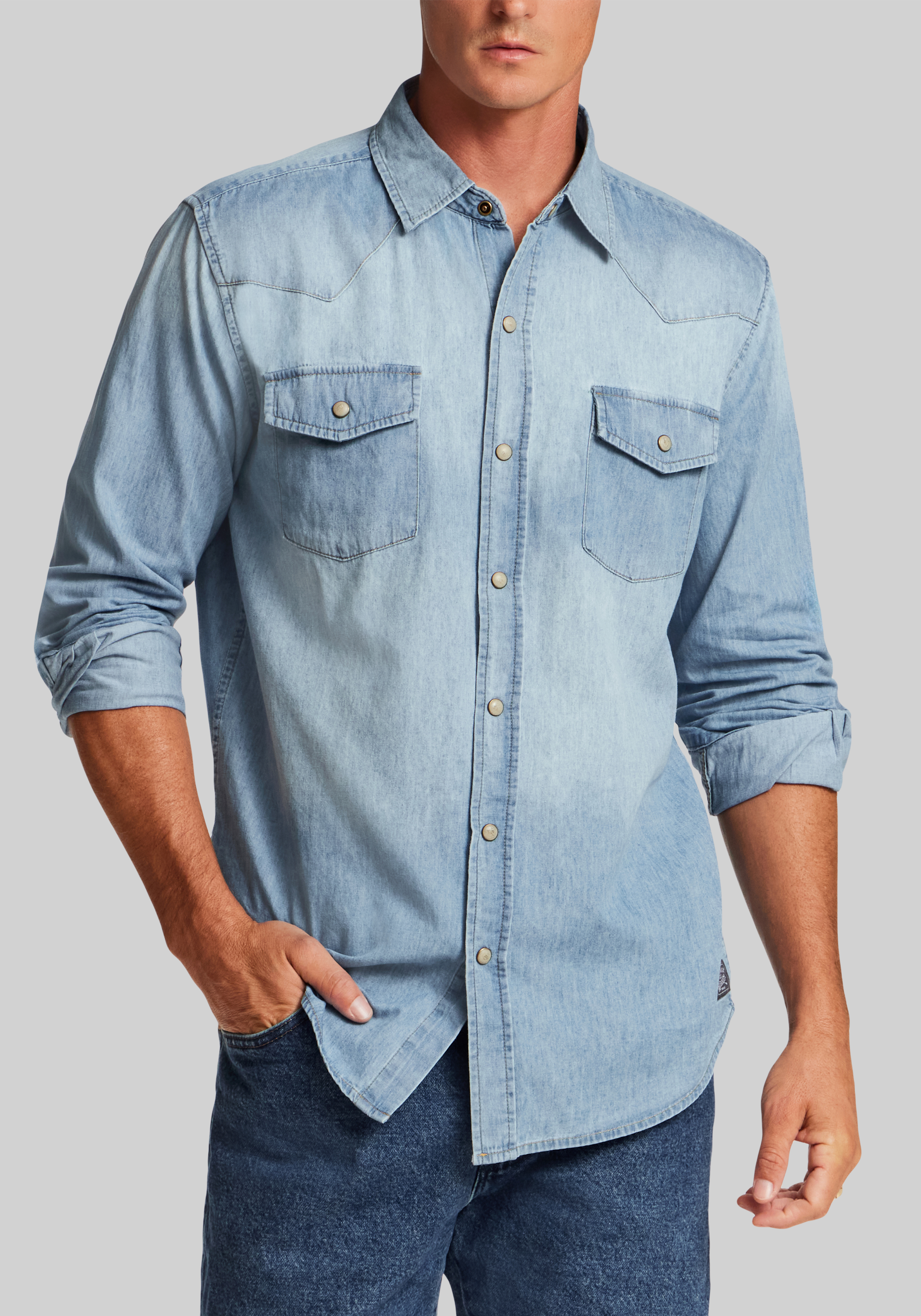 Weatherproof Vintage Traditional Fit Western Ombre Denim Button Up Shirt