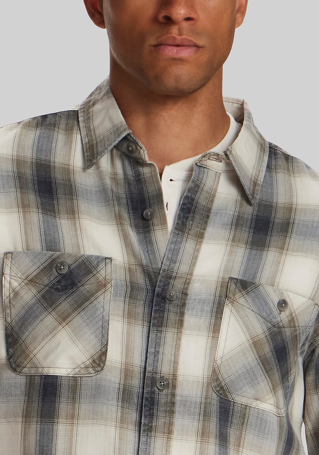 Weatherproof Vintage Traditional Fit Burnout Plaid Button Up Shirt