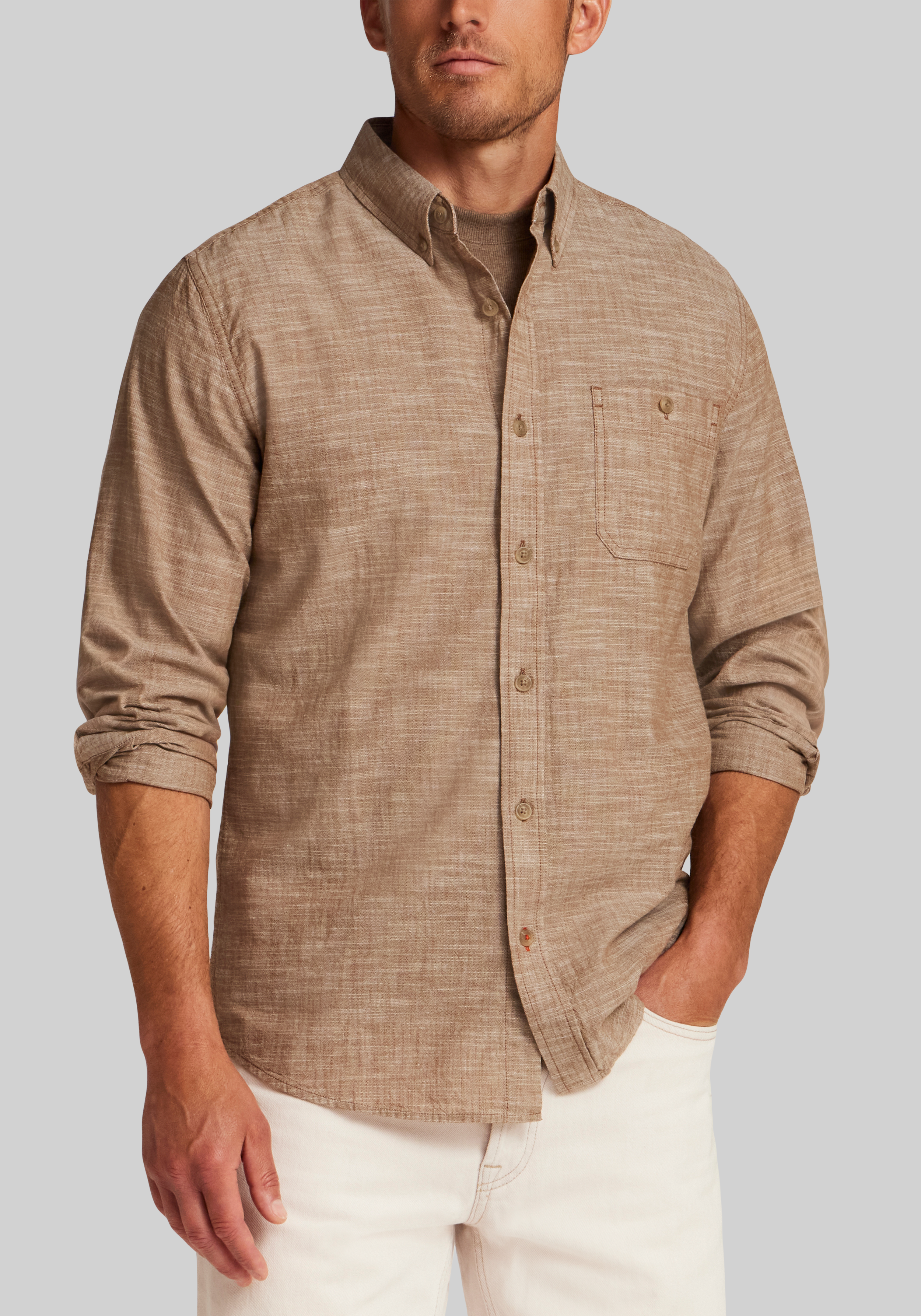 Men's Special Categories, Weatherproof Vintage Traditional Fit Faux Linen Button Up Shirt - Jos A Bank