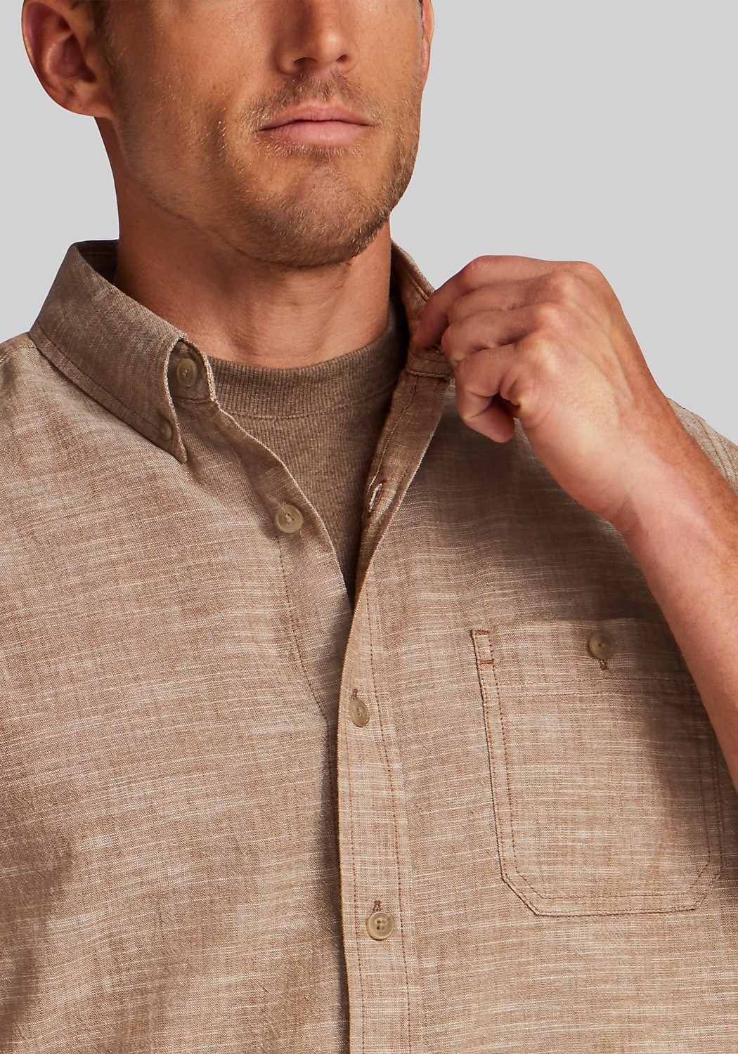 Weatherproof Vintage Traditional Fit Faux Linen Button Up Shirt
