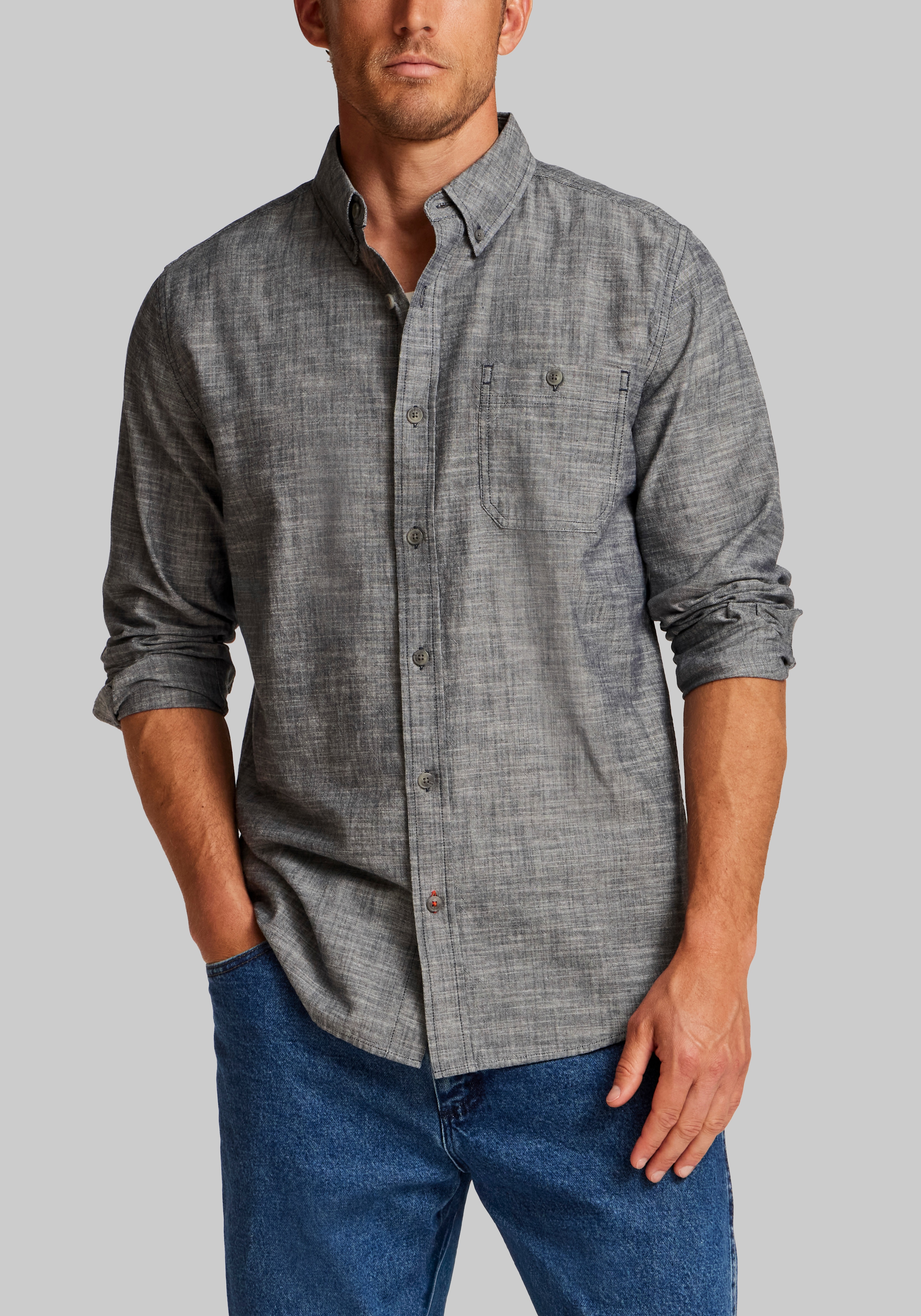 Weatherproof Vintage Traditional Fit Faux Linen Button Up Shirt