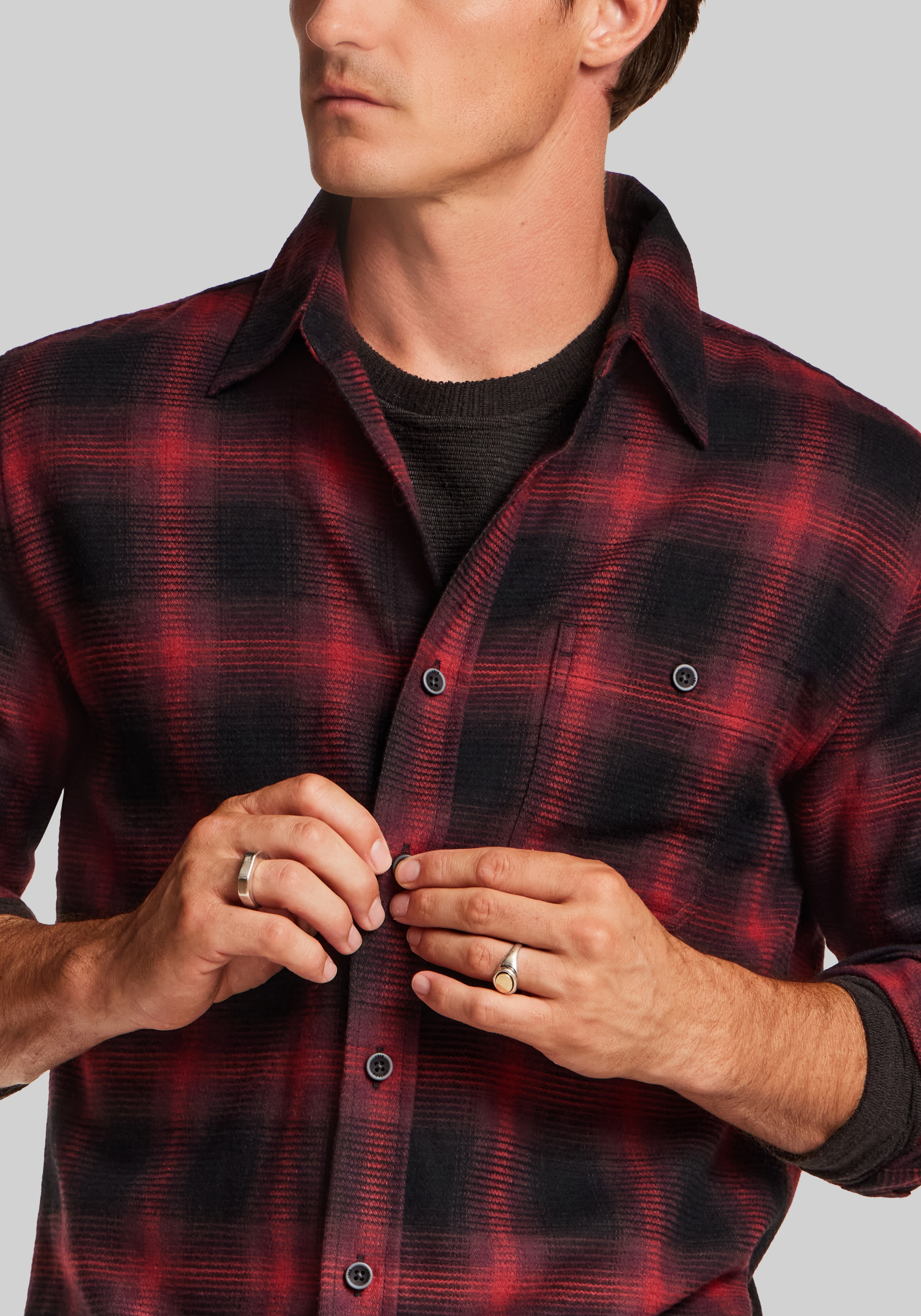 Men's New!, Weatherproof Vintage Traditional Fit Plaid Waffle Flannel Button Up Shirt - Jos A Bank