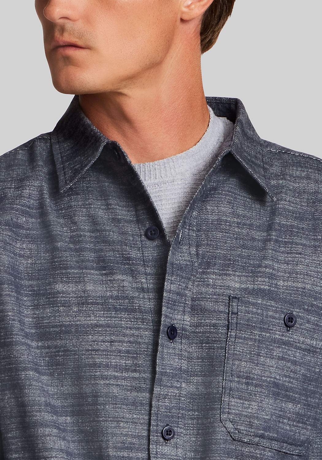 Weatherproof Vintage Traditional Fit Peached Slub Solid Button Up Shirt