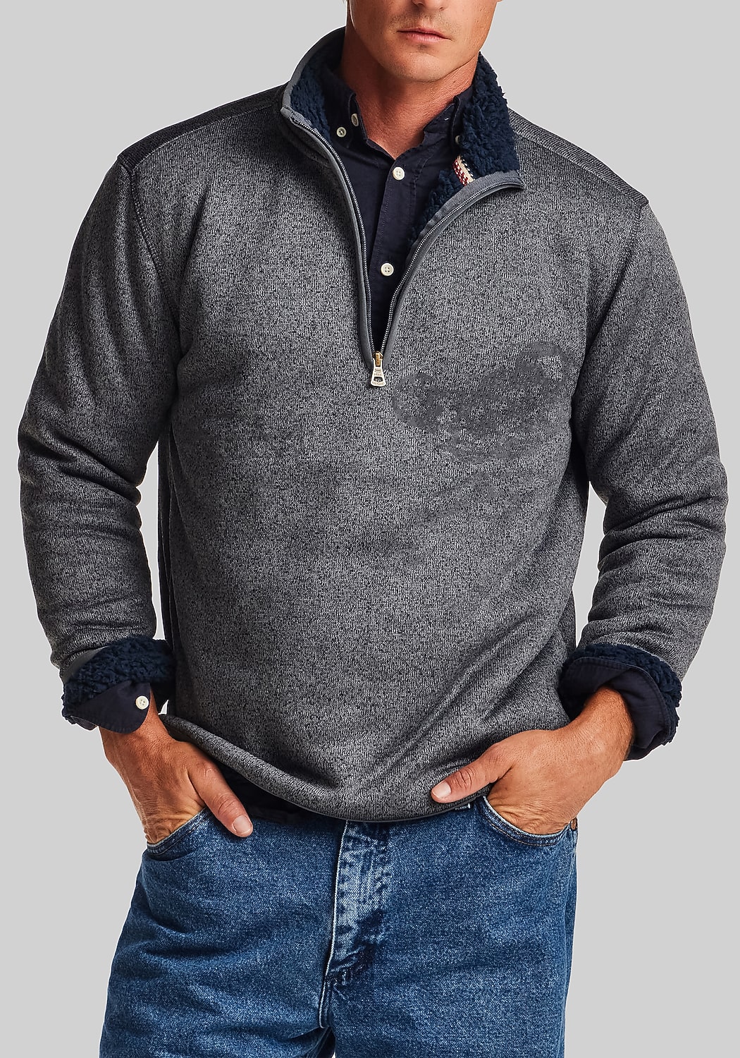 Weatherproof Vintage Traditional Fit Sherpa-Lined Quarter-Zip Sweater
