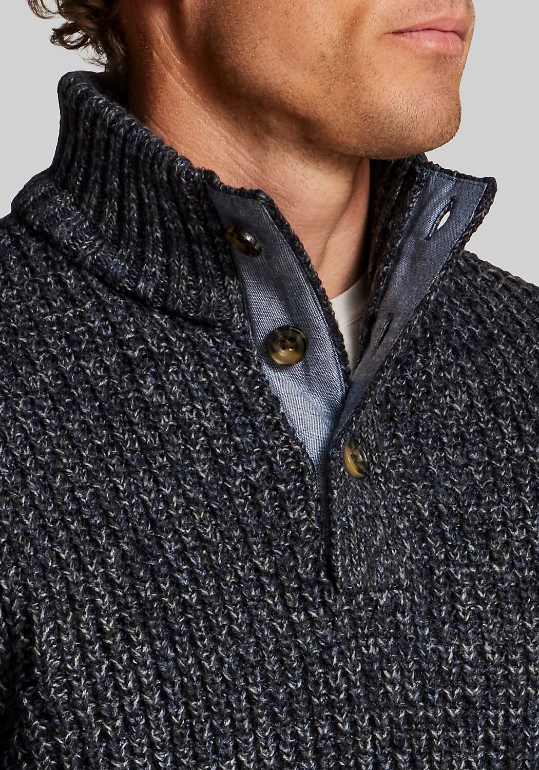 Weatherproof Vintage Traditional Fit Textured Mixy Quarter-Button Mock Neck Sweater