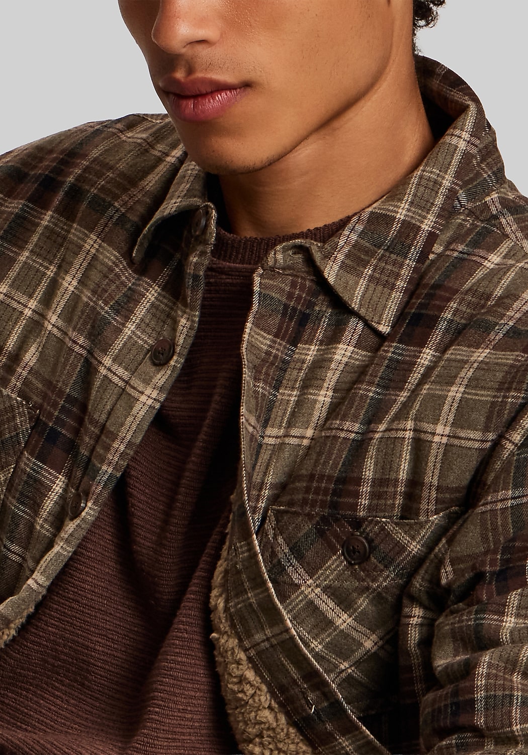 Weatherproof Vintage Traditional Fit Plaid Sherpa Lined Shirt Jacket