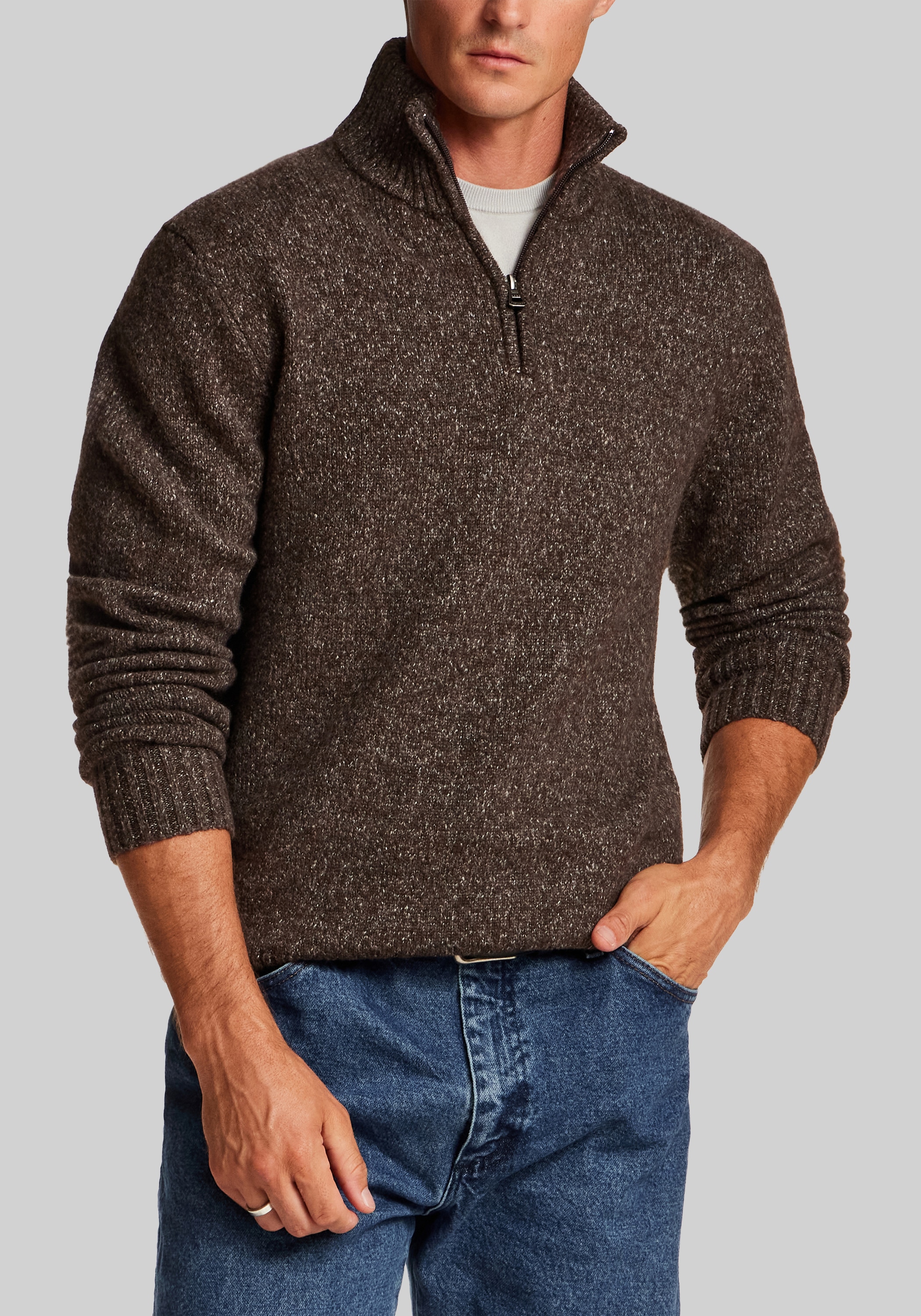 Men's Sweaters, Weatherproof Vintage Traditional Fit Fuzzy Quarter-Zip Sweater - Jos A Bank
