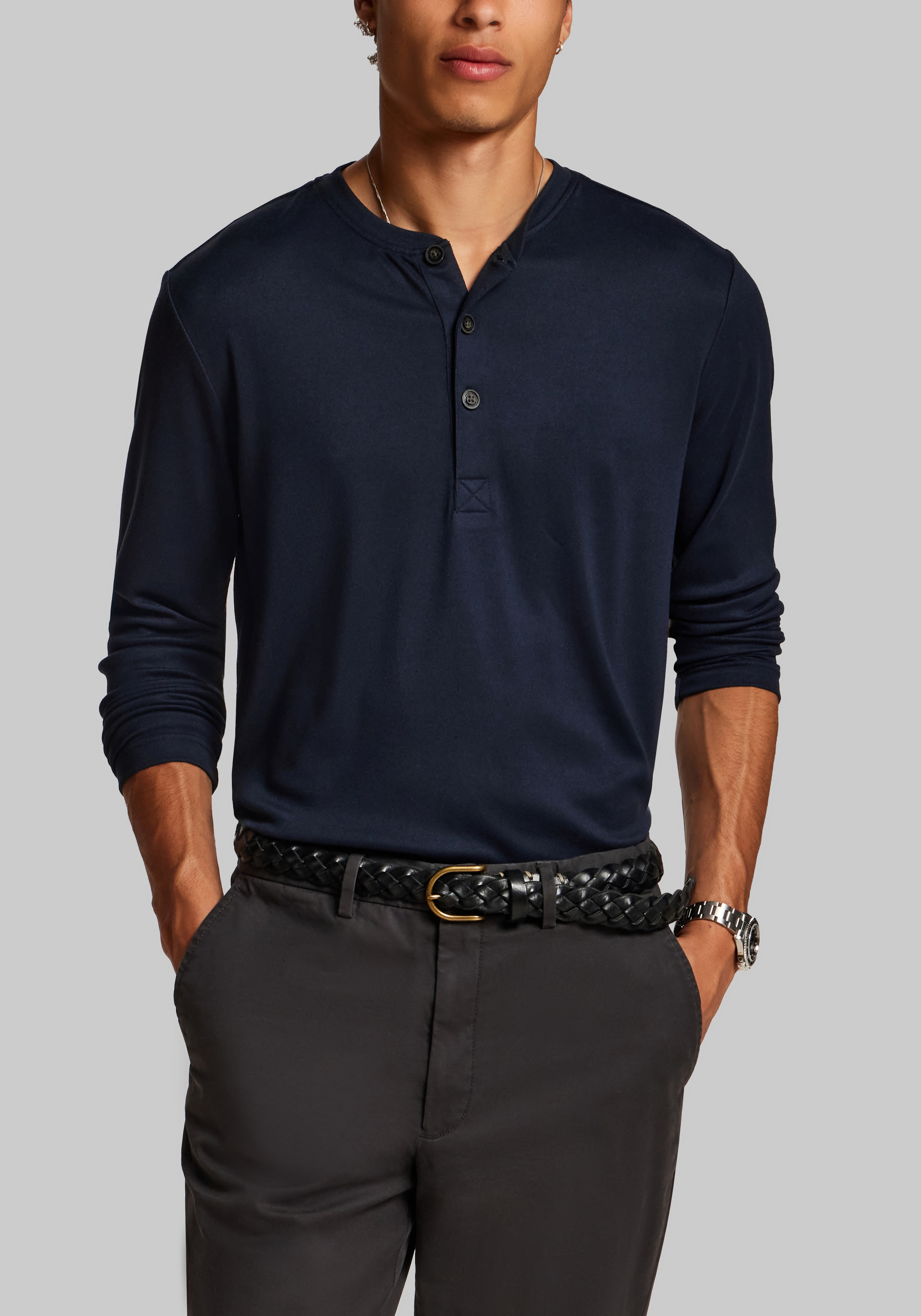Men's New!, Vintage & Black Traditional Fit Long-Sleeve Henley - Jos A Bank