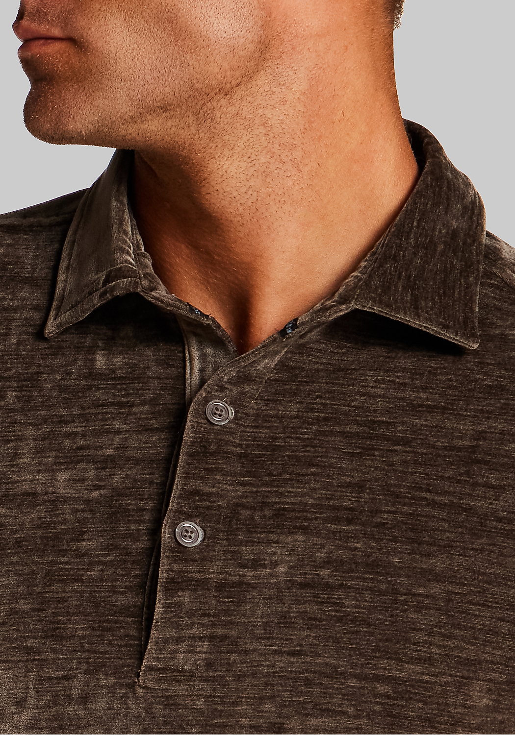 Vintage & Black Traditional Fit Long-Sleeve Velour Polo