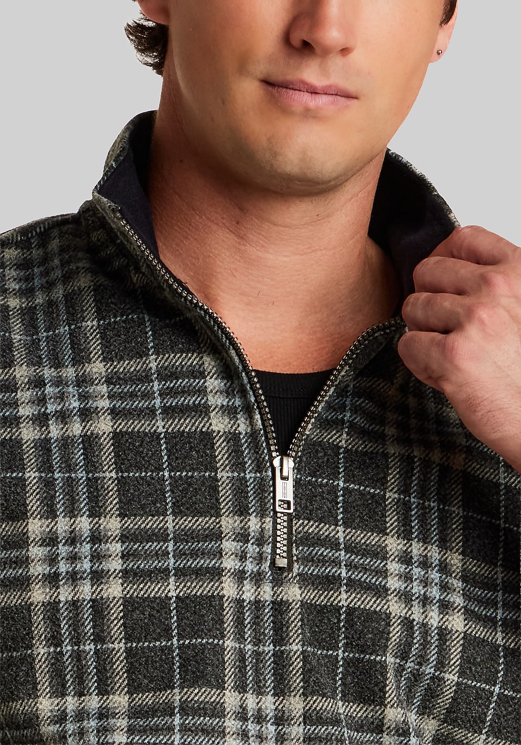 Vintage & Black Traditional Fit Plaid Quarter-Zip Knit Pullover