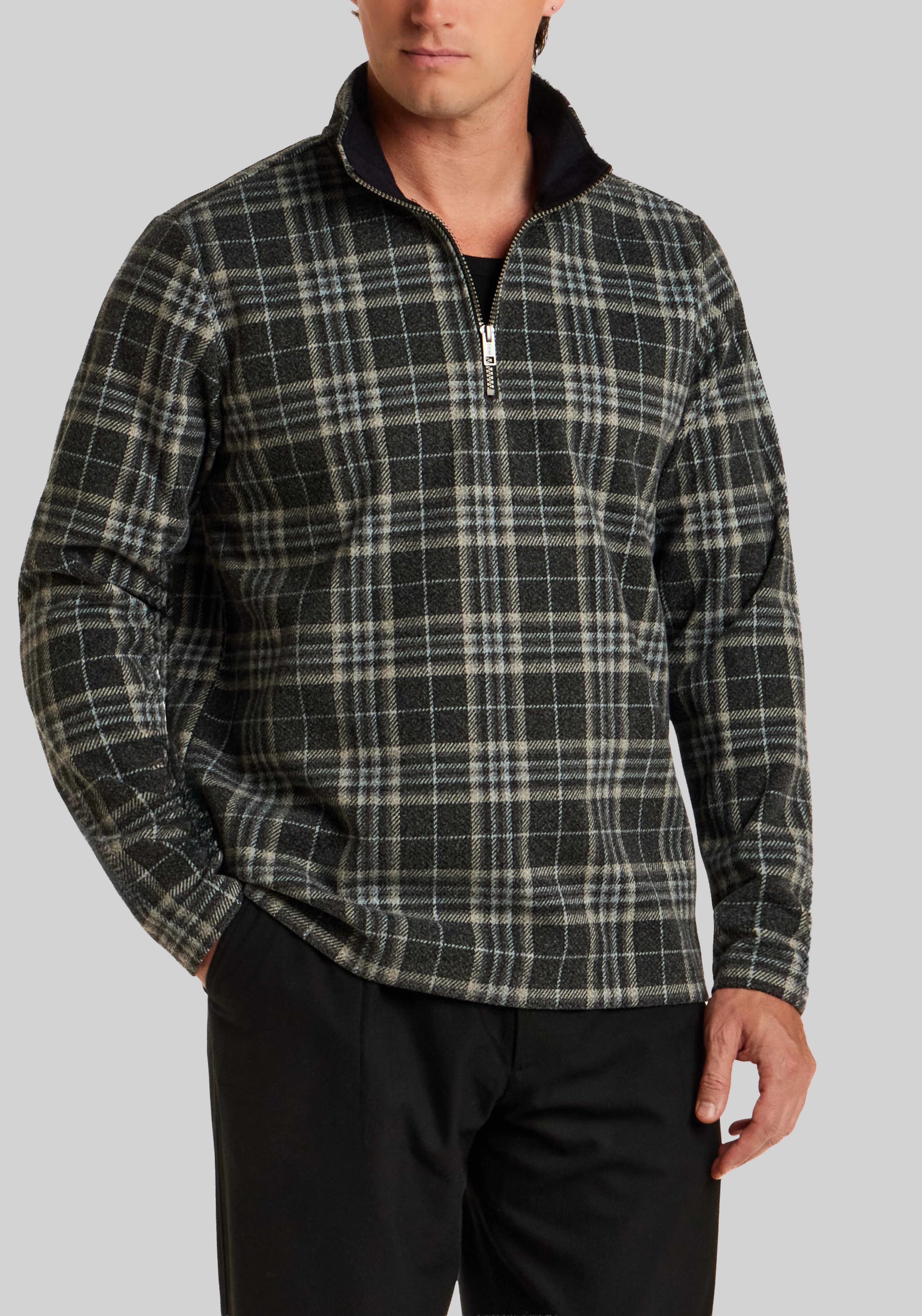 Vintage & Black Traditional Fit Plaid Quarter-Zip Knit Pullover