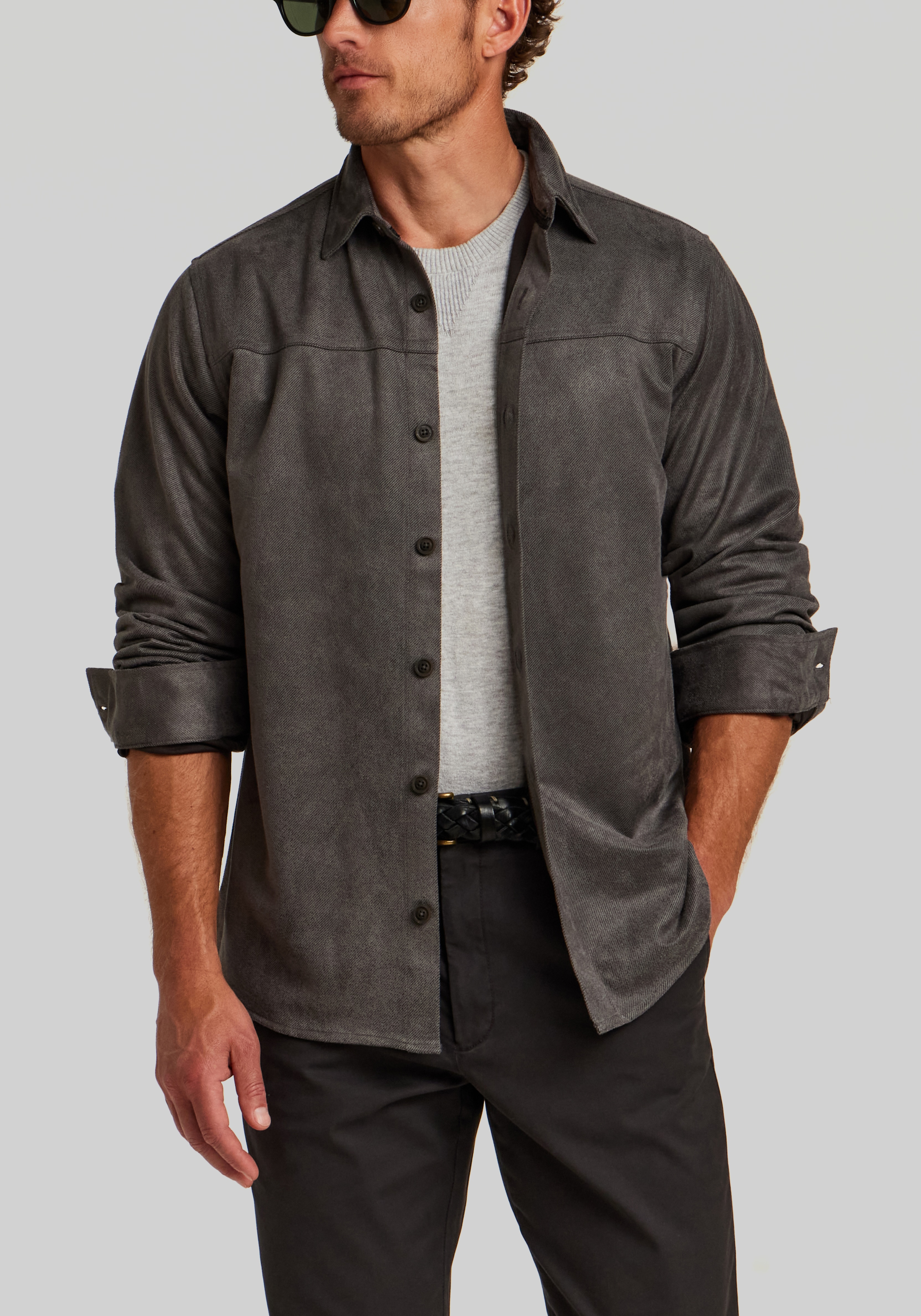 Men's Special Categories, Vintage & Black Traditional Fit Sueded Twill Button Up Shirt - Jos A Bank