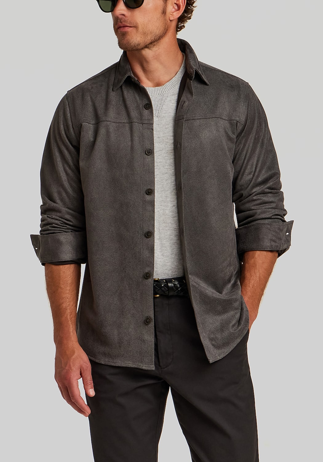 Vintage & Black Traditional Fit Sueded Twill Button Up Shirt