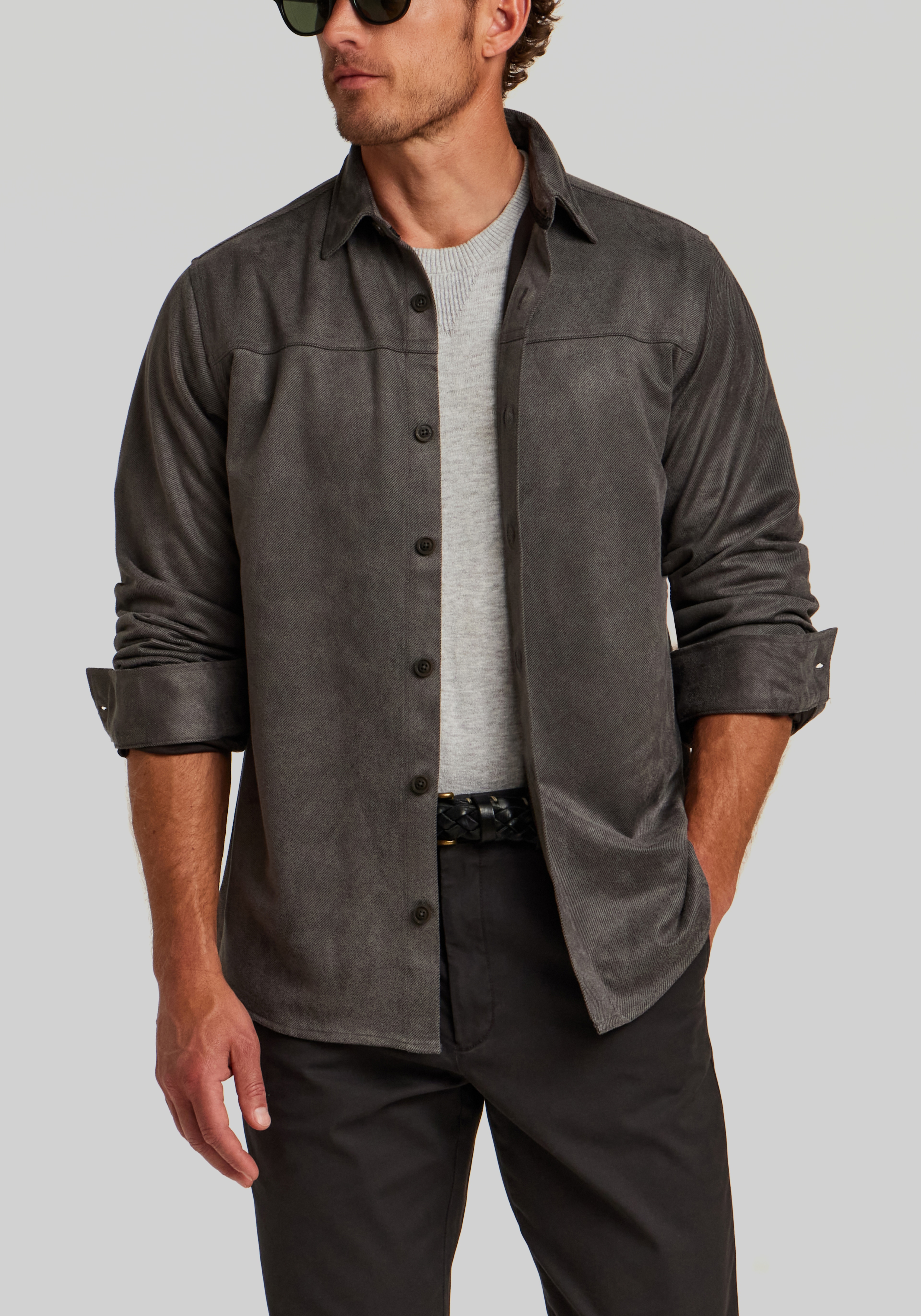 Vintage & Black Traditional Fit Sueded Twill Button Up Shirt