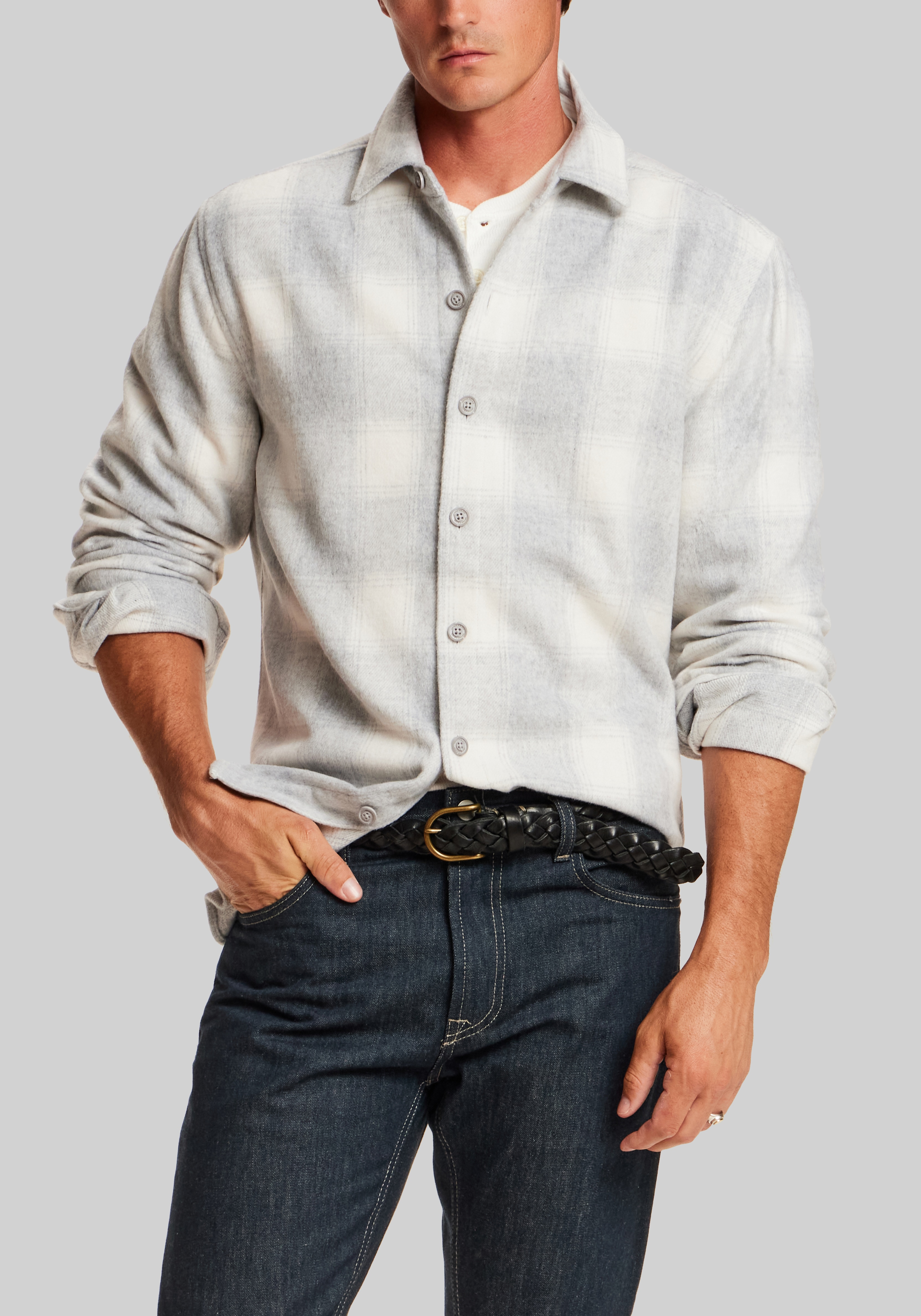 Vintage & Black Traditional Fit Brushed Plaid Overshirt
