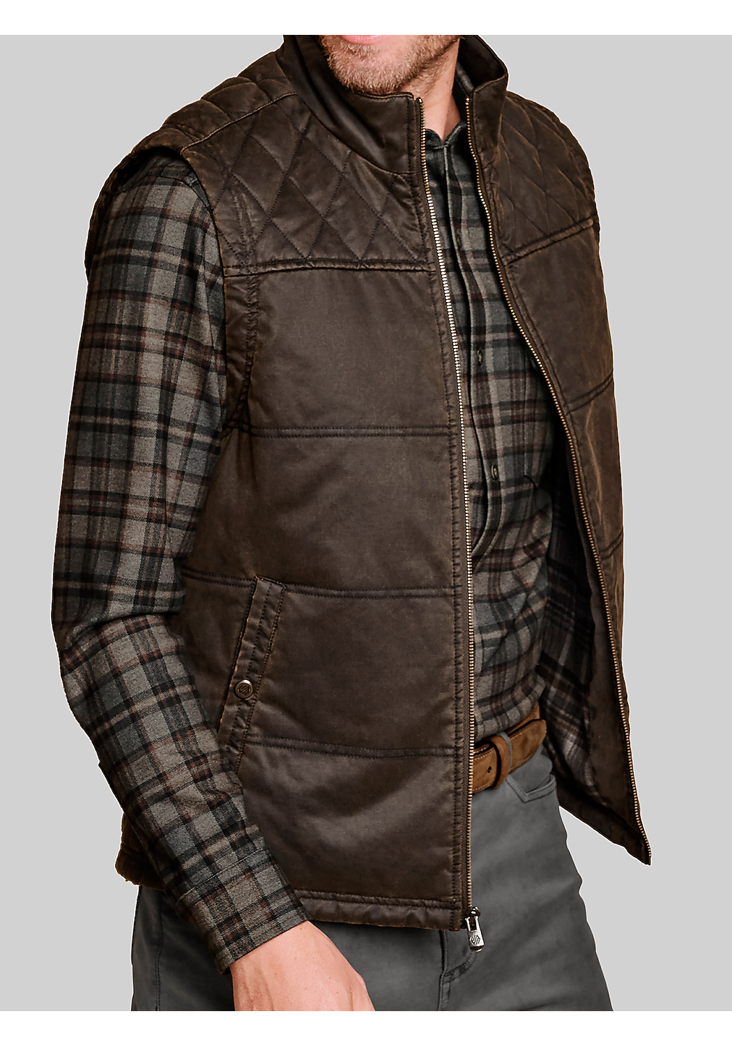 Johnston & Murphy Tailored Fit Antique Cotton Blend Quilted Vest