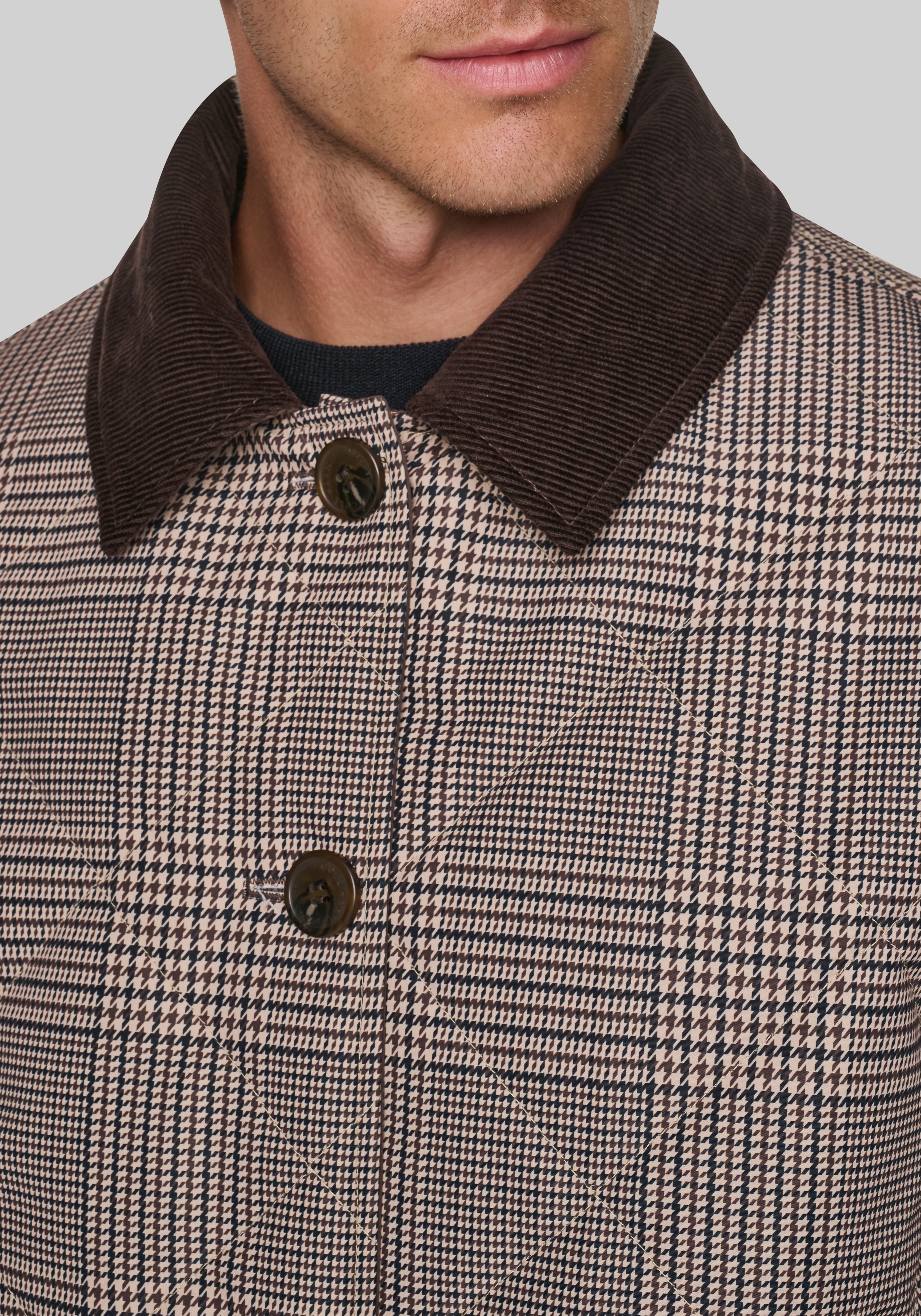 Cole Haan Tailored Fit Reversible Glen Plaid Diamond Quilt Jacket