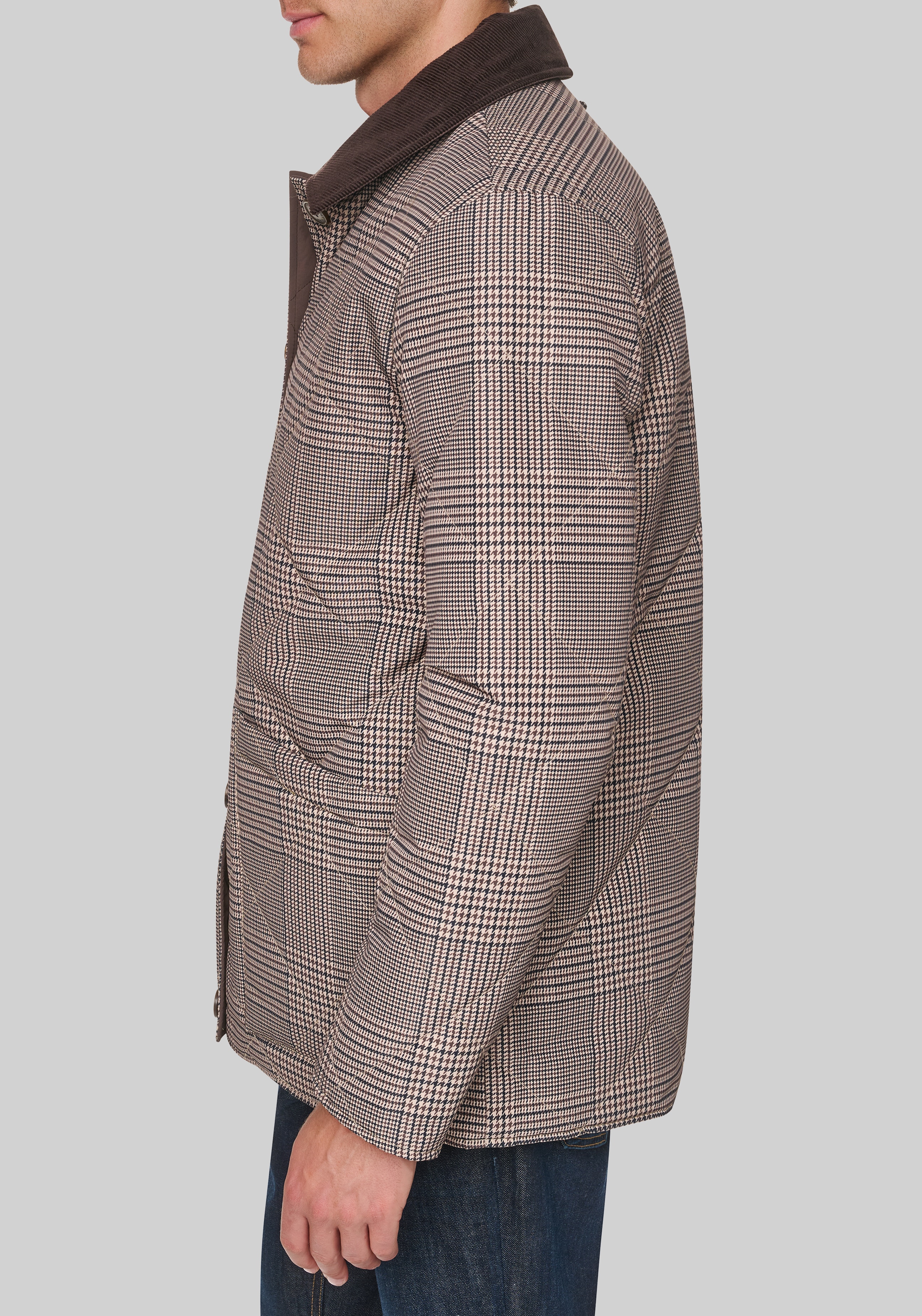 Cole Haan Tailored Fit Reversible Glen Plaid Diamond Quilt Jacket